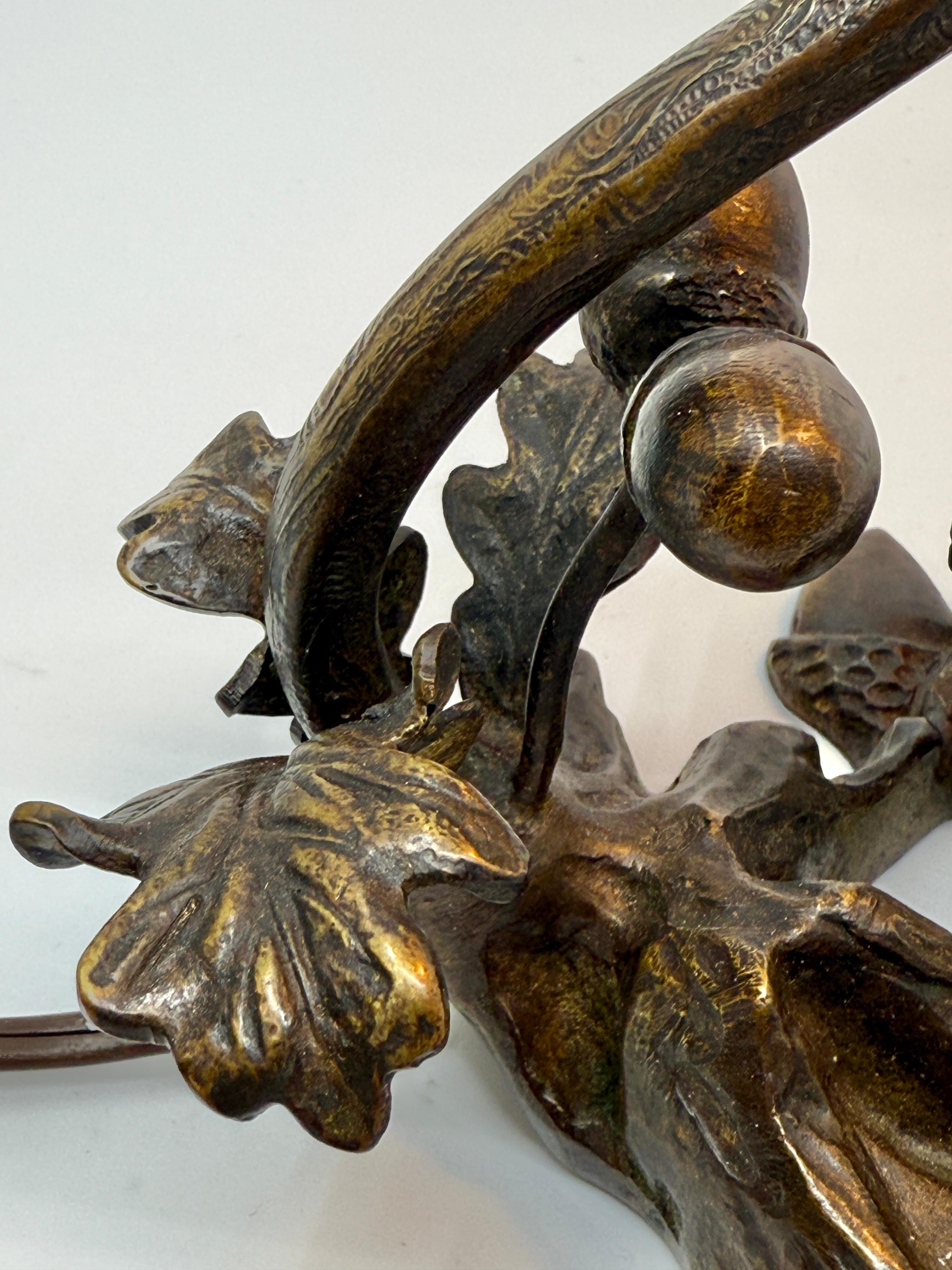 Bronze Victorian Aesthetic Movement Lizard & Acorn Motif Lamp Signed A.R. For Sale 1