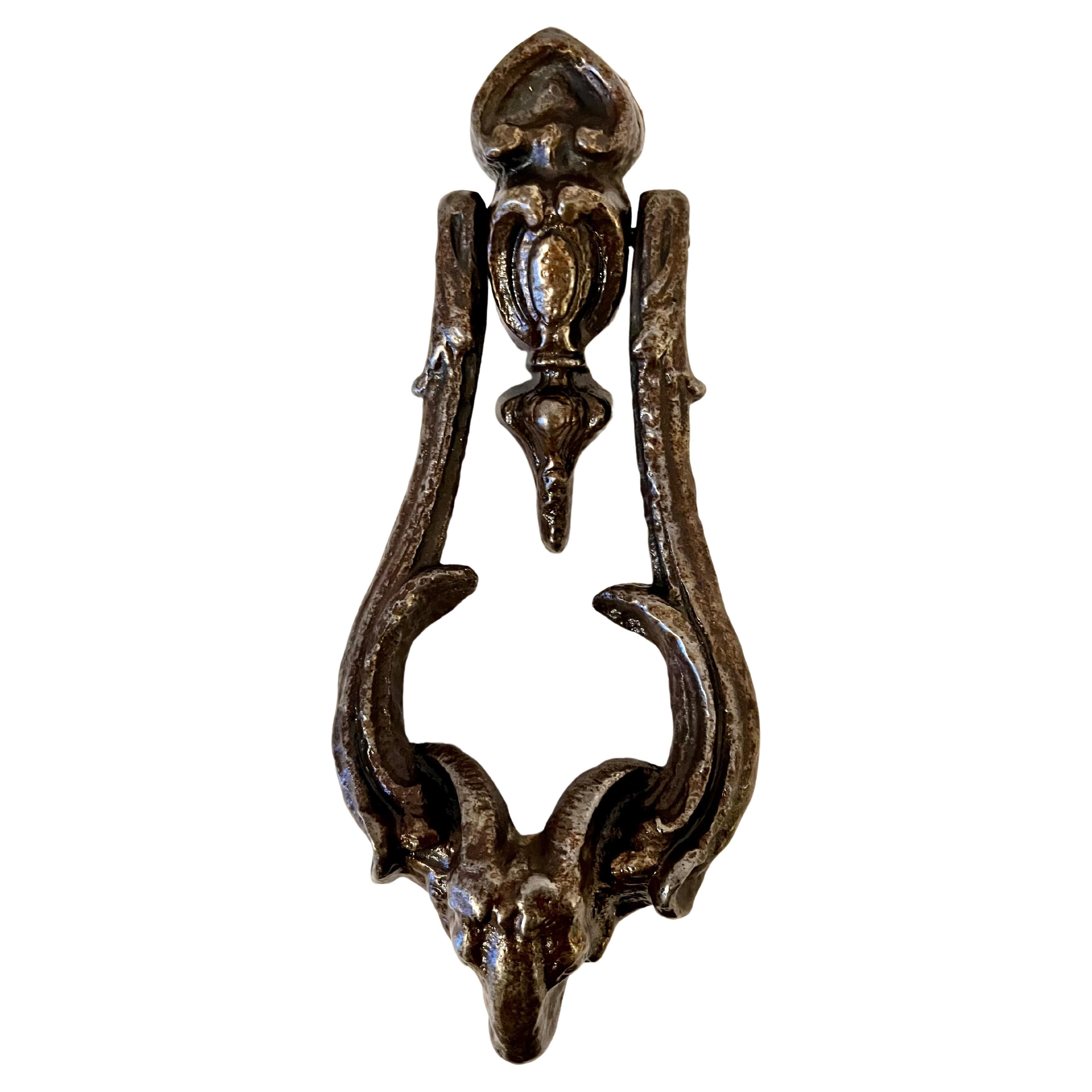Bronze Victorian Door Knocker with Ram Detailing For Sale