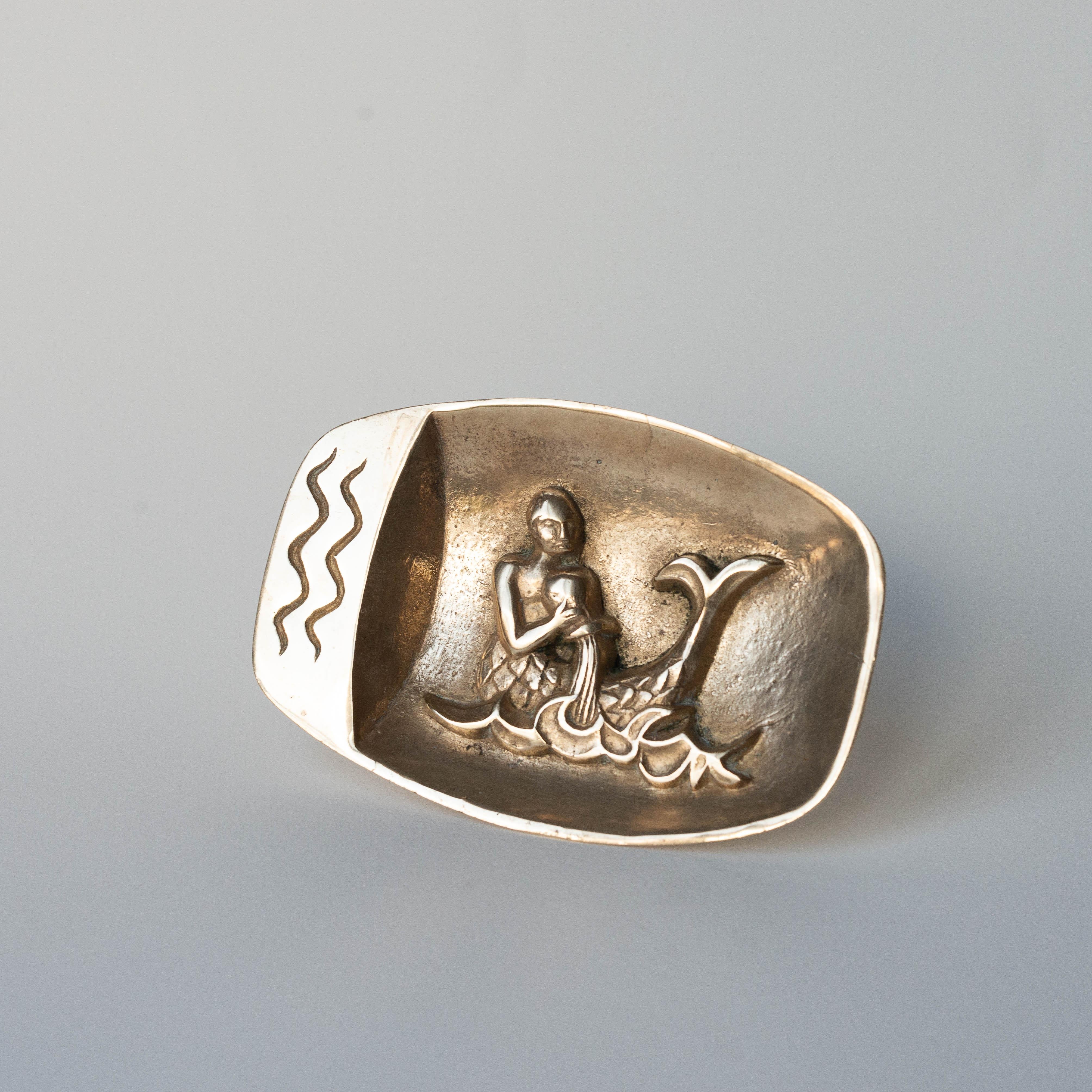 Mid-Century Modern Bronze Vide-Poche Aquarius Zodiac Sign, France 1970s