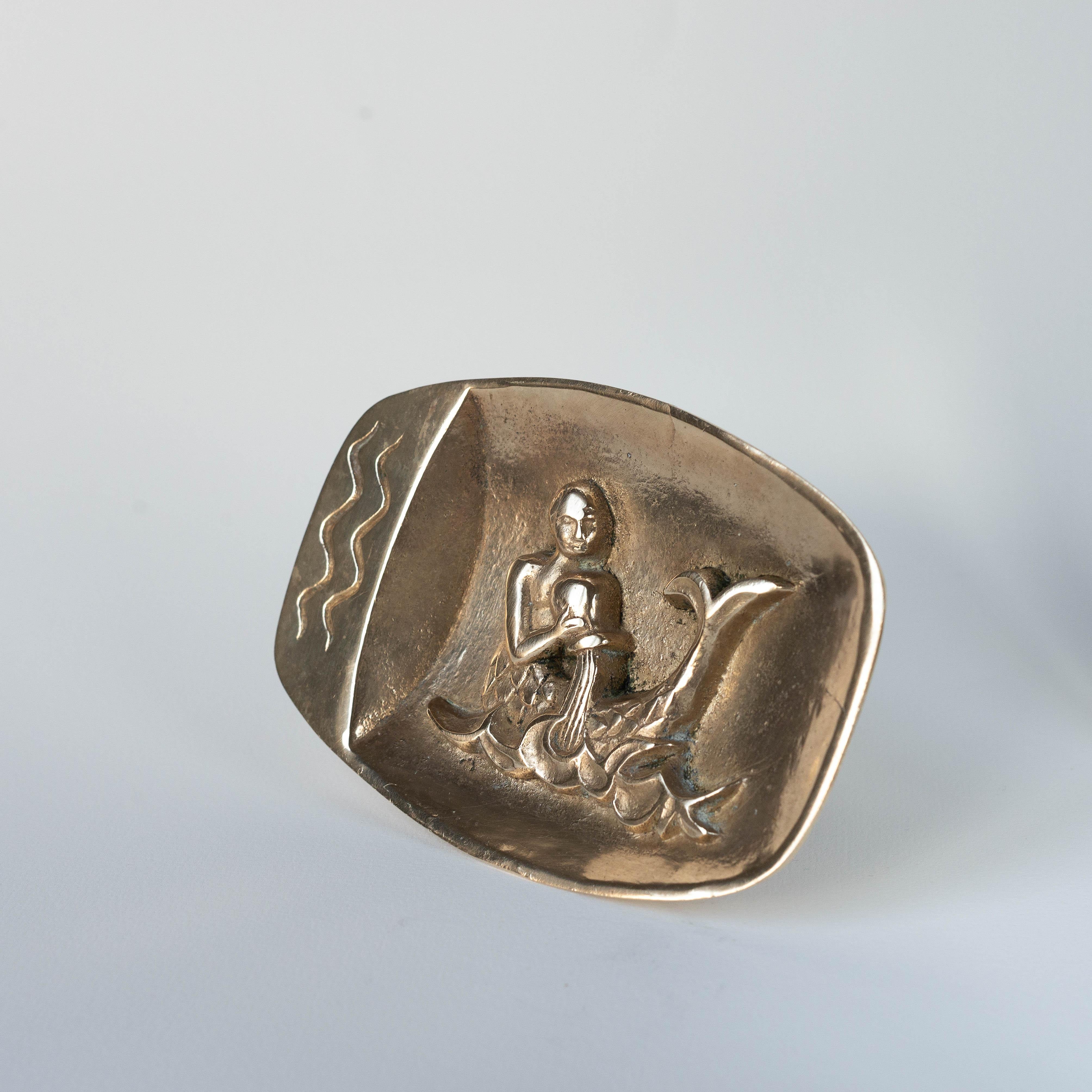 French Bronze Vide-Poche Aquarius Zodiac Sign, France 1970s