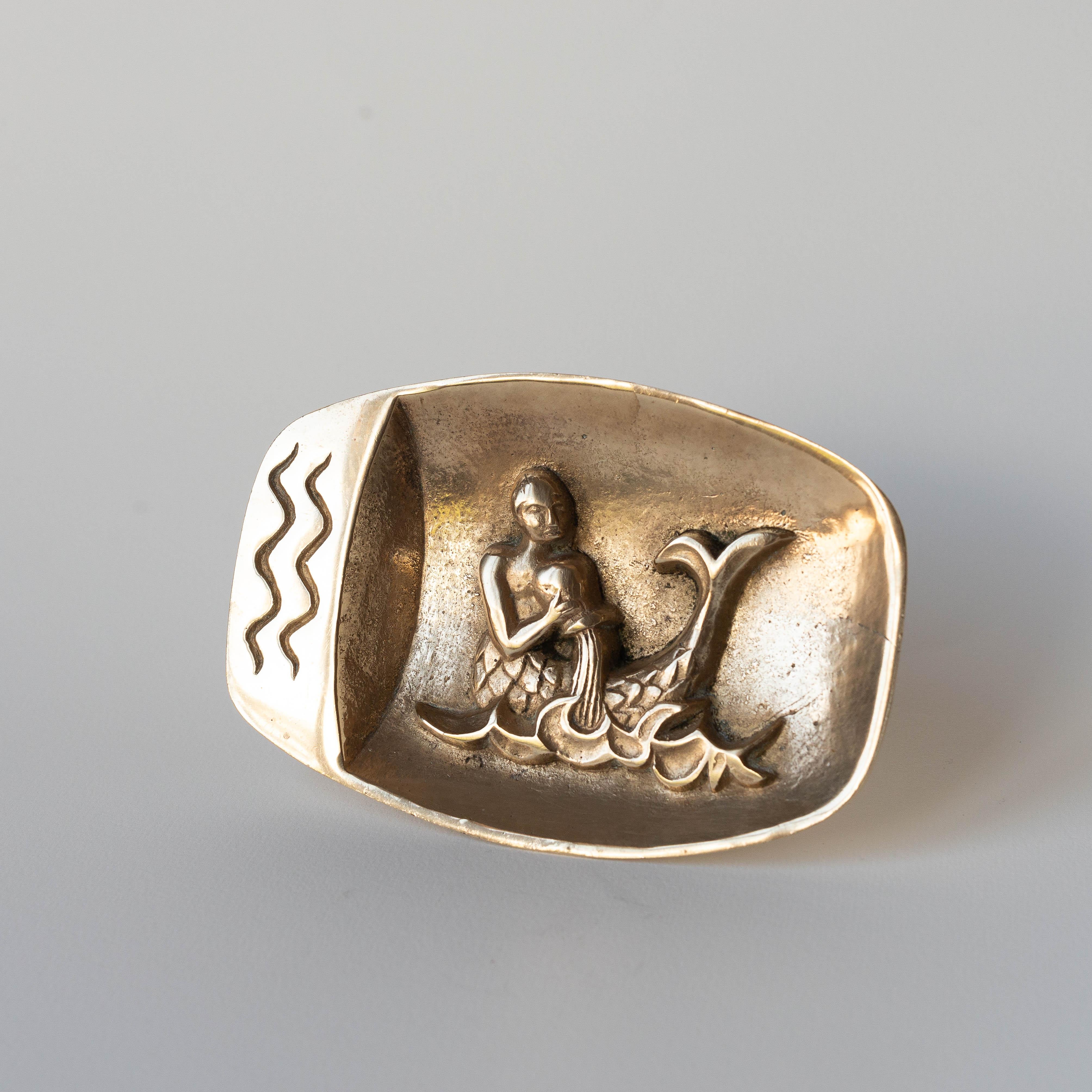Carved Bronze Vide-Poche Aquarius Zodiac Sign, France 1970s