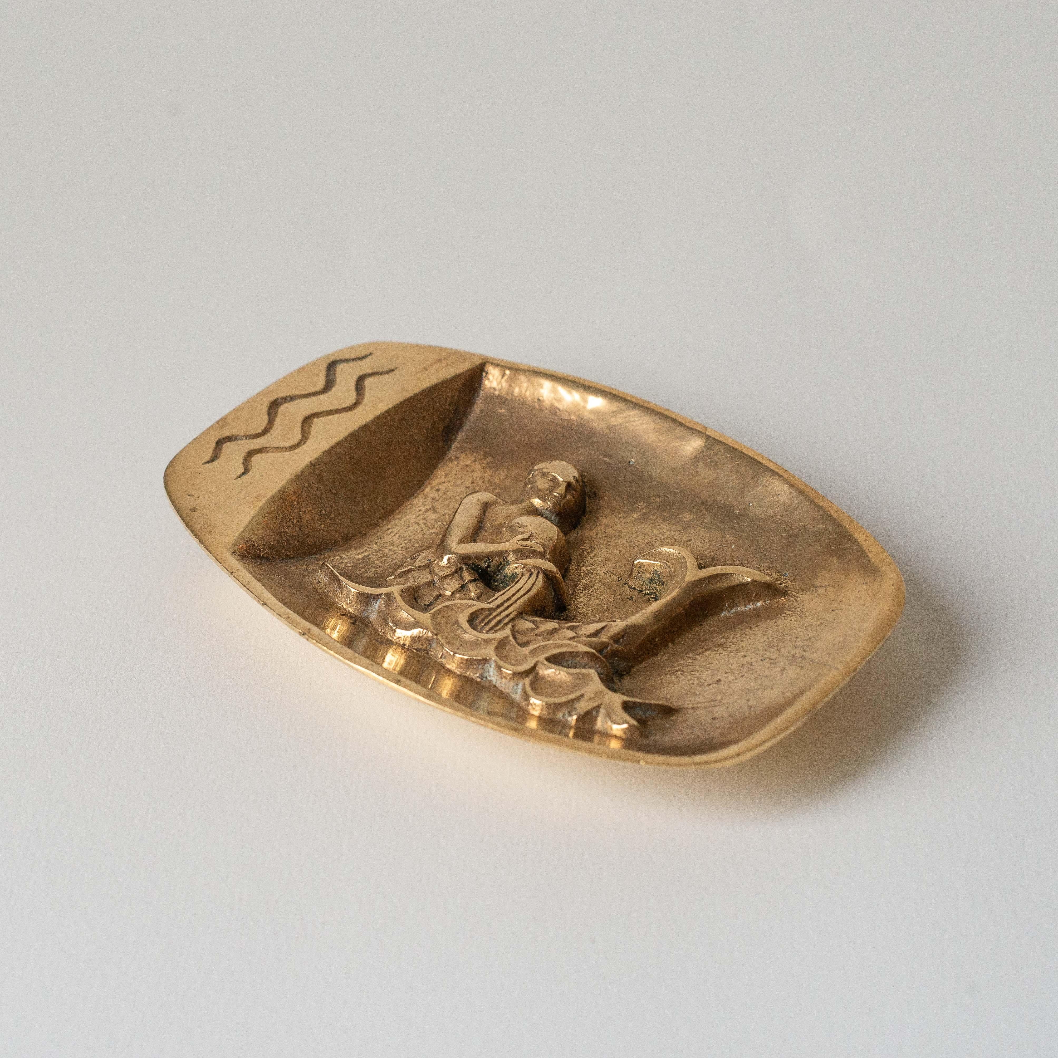 Bronze Vide-Poche Aquarius Zodiac Sign, France 1970s 2