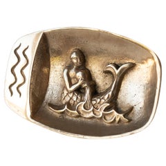 Vintage Bronze Vide-Poche Aquarius Zodiac Sign, France 1970s