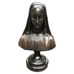 Bronze Virgin Mary Bust, French Holy Mother, 20th Century