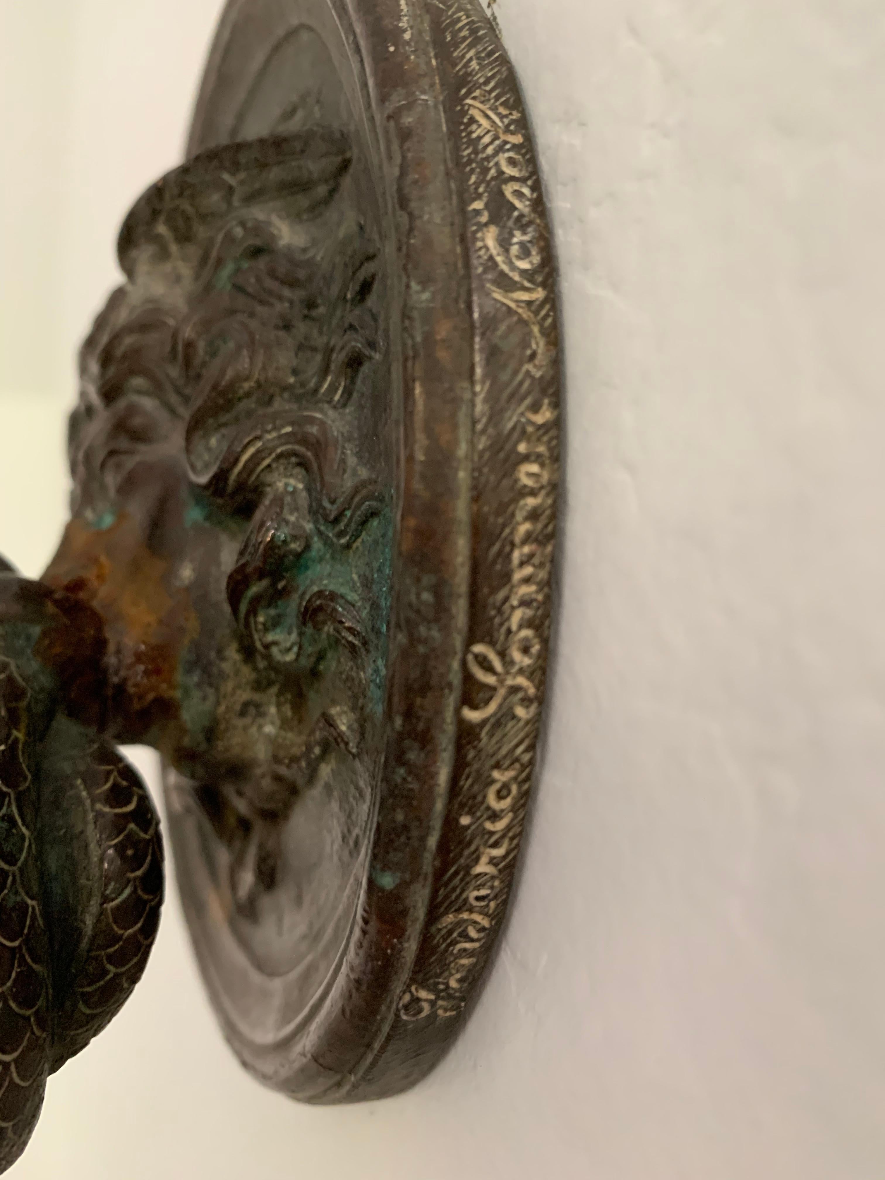 Bronze Wall Mounted Hook of Medusa and Serpent in the Roman Style 1