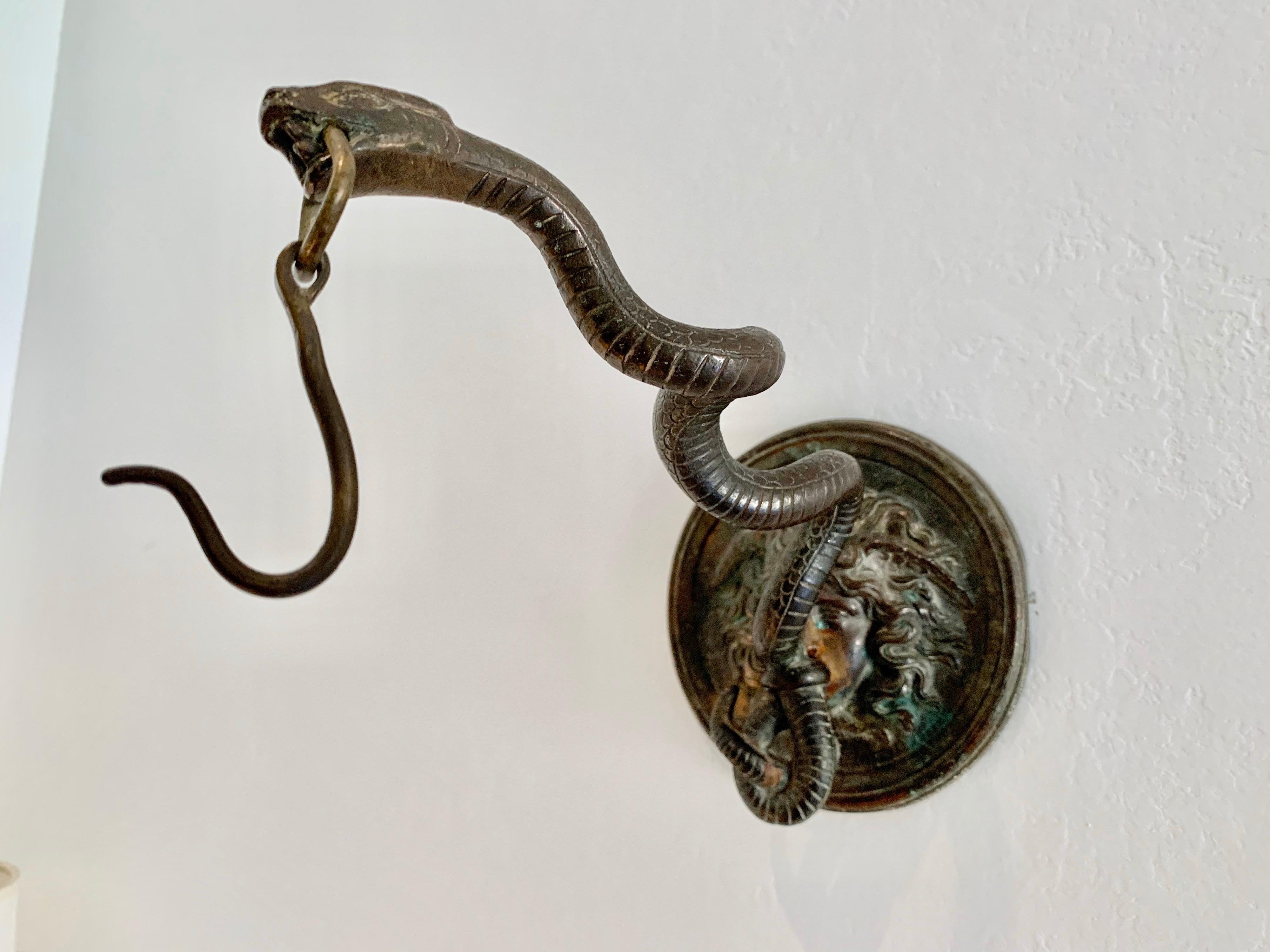Classical Roman Bronze Wall Mounted Hook of Medusa and Serpent in the Roman Style