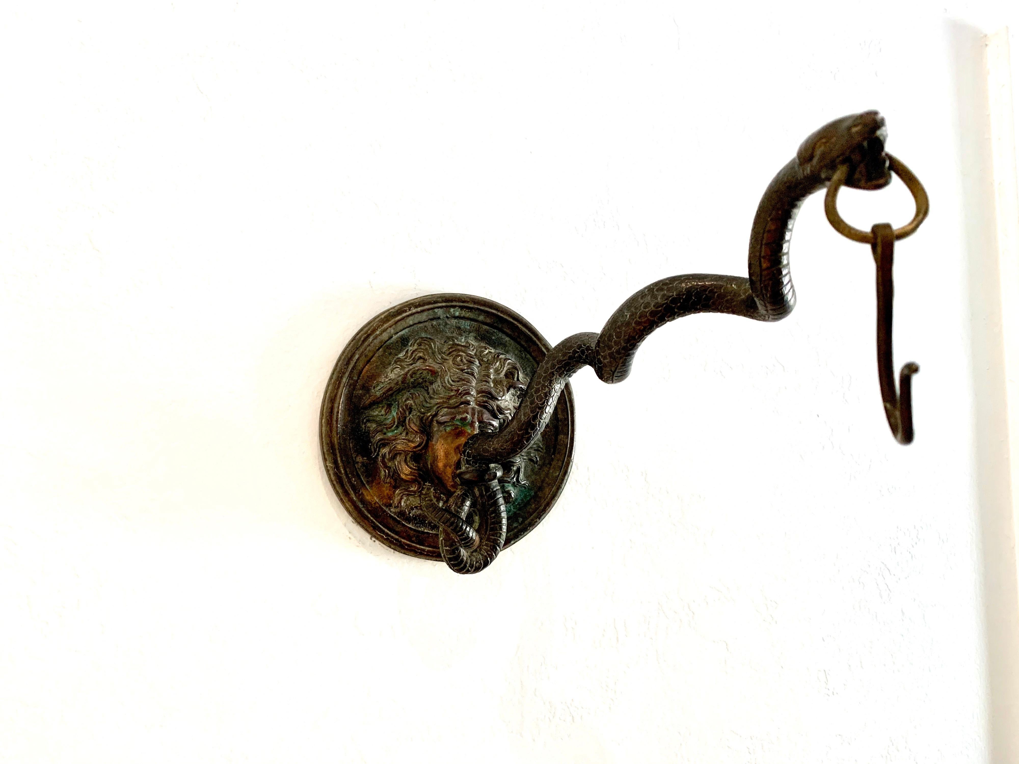 Mid-20th Century Bronze Wall Mounted Hook of Medusa and Serpent in the Roman Style
