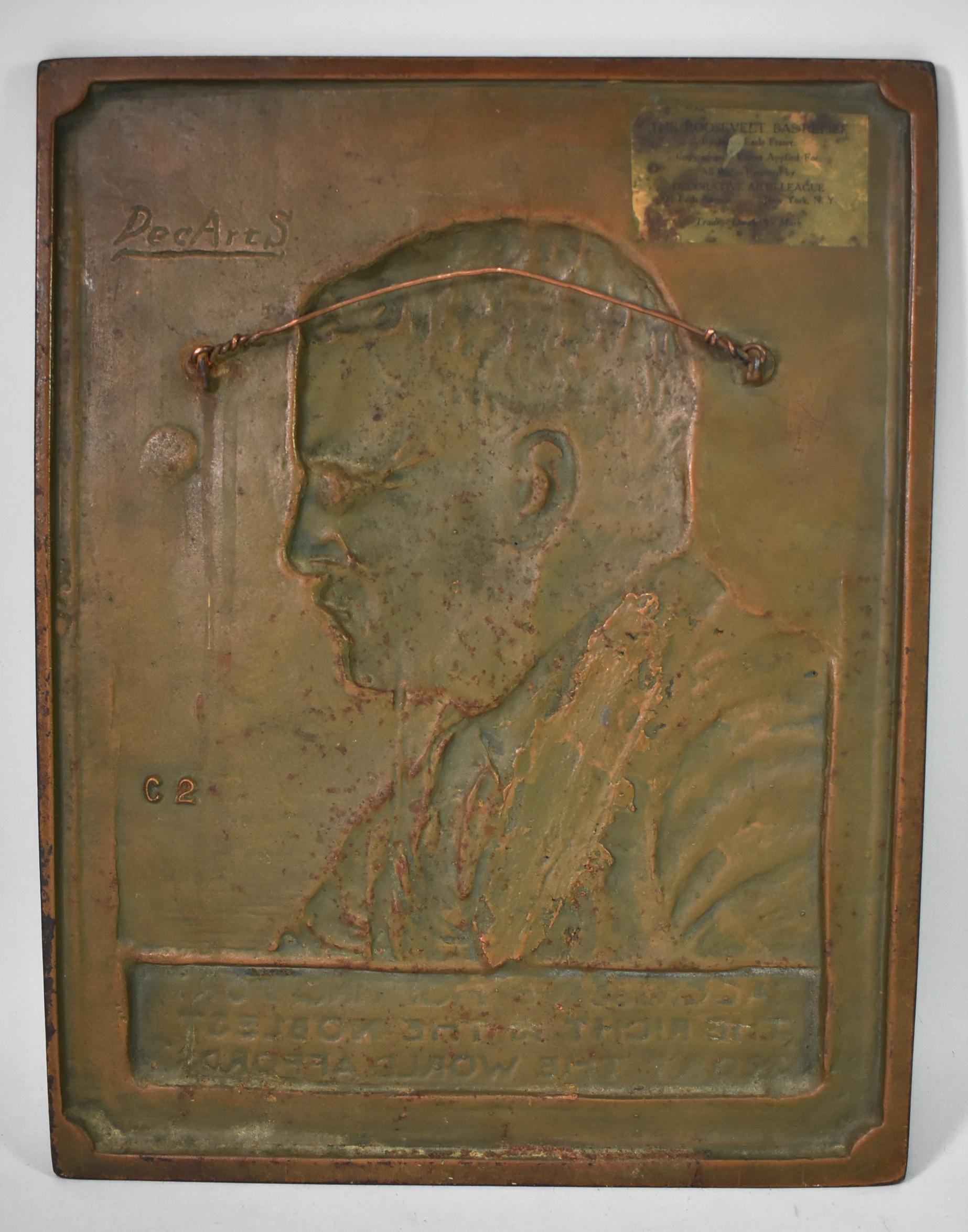 North American Bronze Wall Plaque By James Earle Fraser Of Theodore Roosevelt For Sale