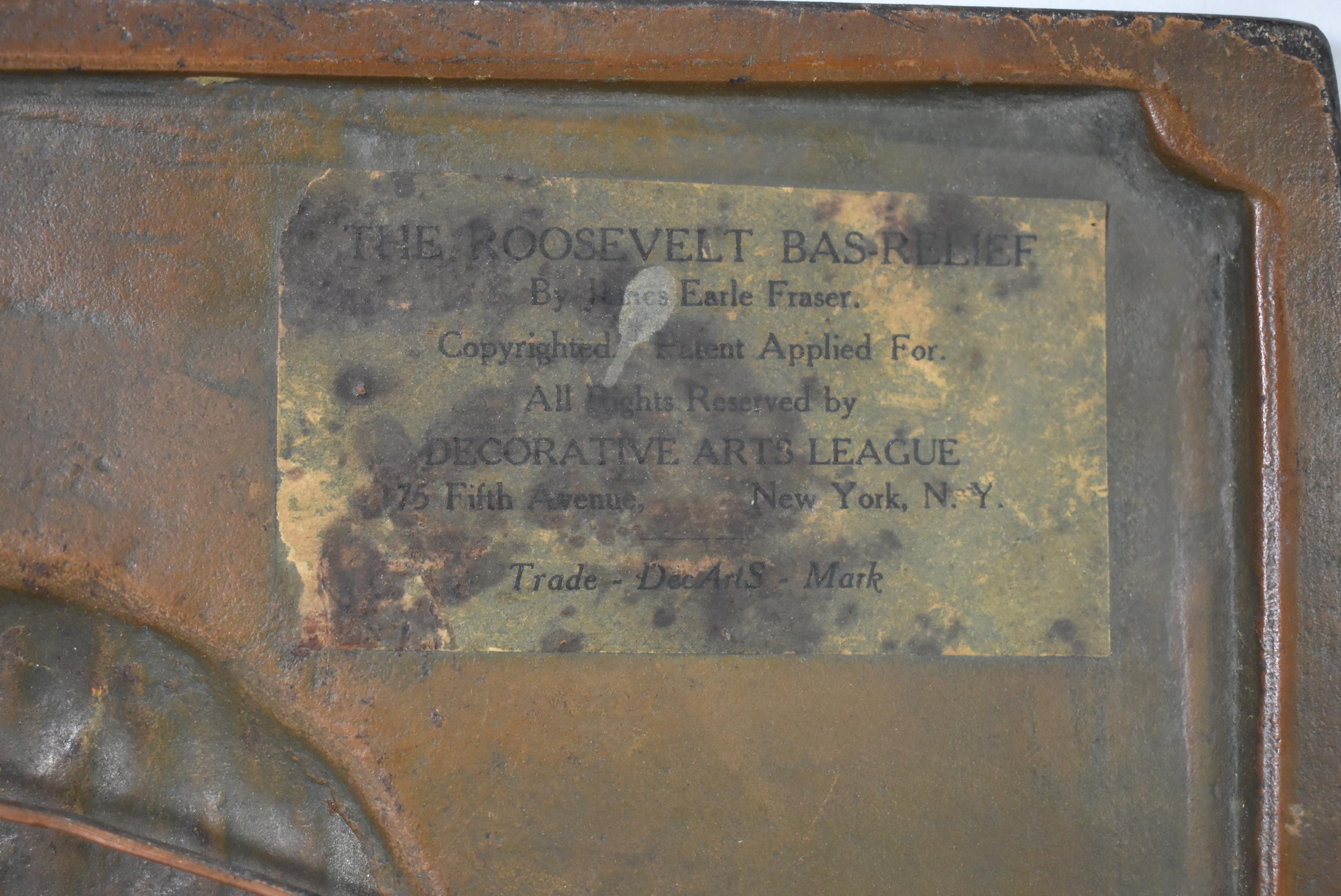 20th Century Bronze Wall Plaque By James Earle Fraser Of Theodore Roosevelt For Sale