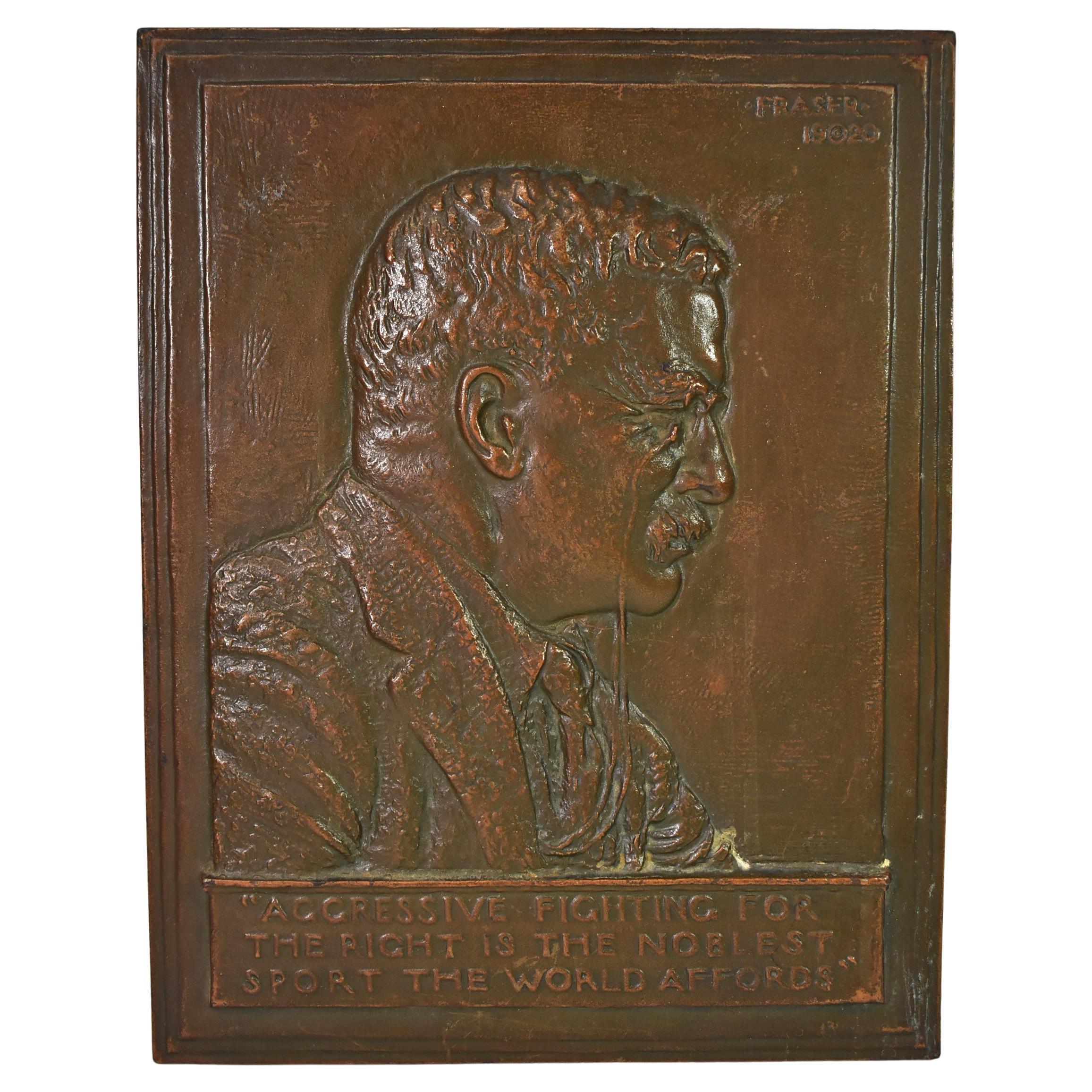Bronze Wall Plaque By James Earle Fraser Of Theodore Roosevelt For Sale