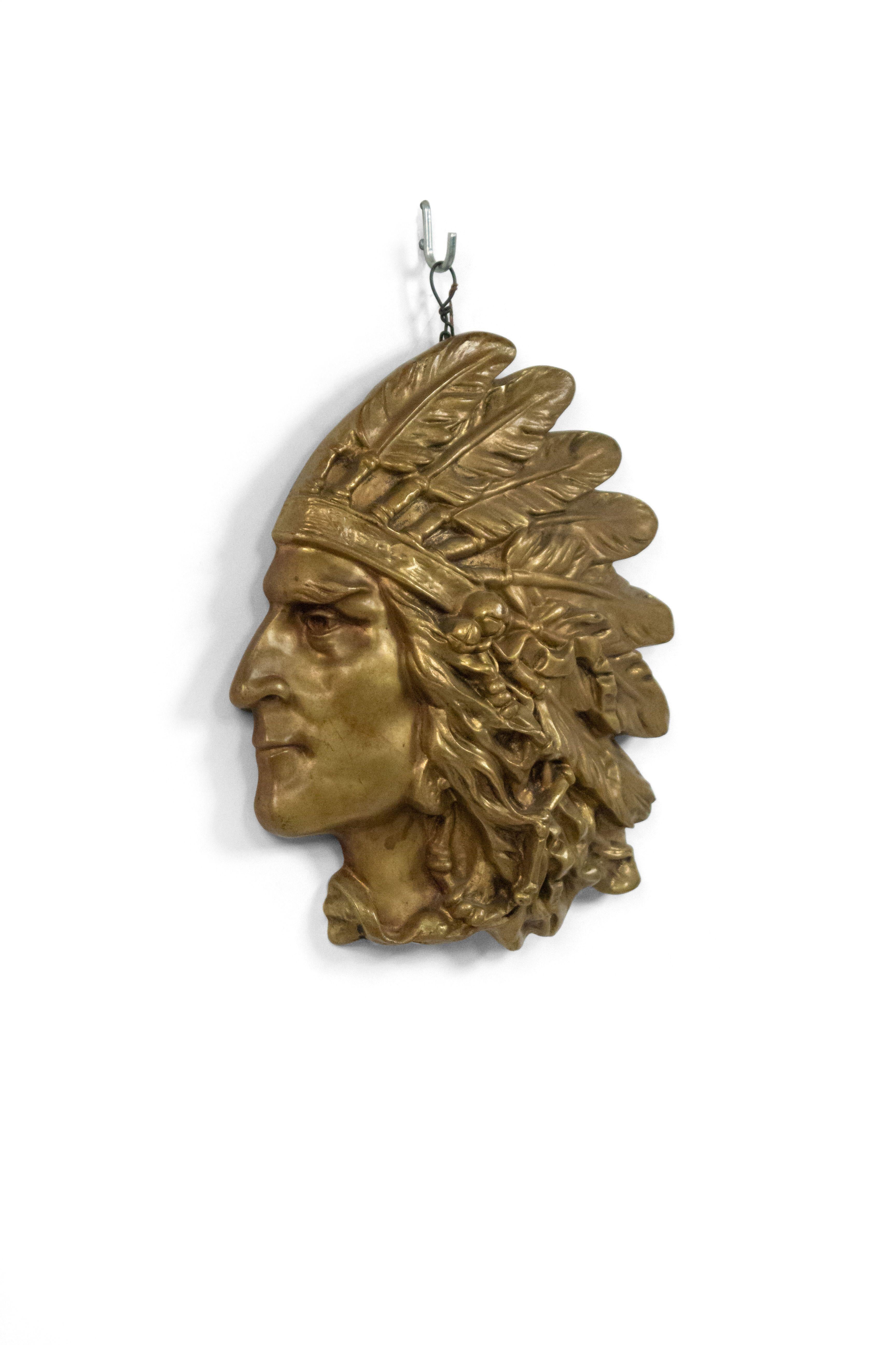 American (circa 1925) bronze wall plaque of Indian head in profile.
