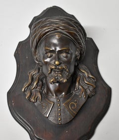 Bronze Wall Plaque Sculpture of a Man's Head, Stamped LeBlanc
