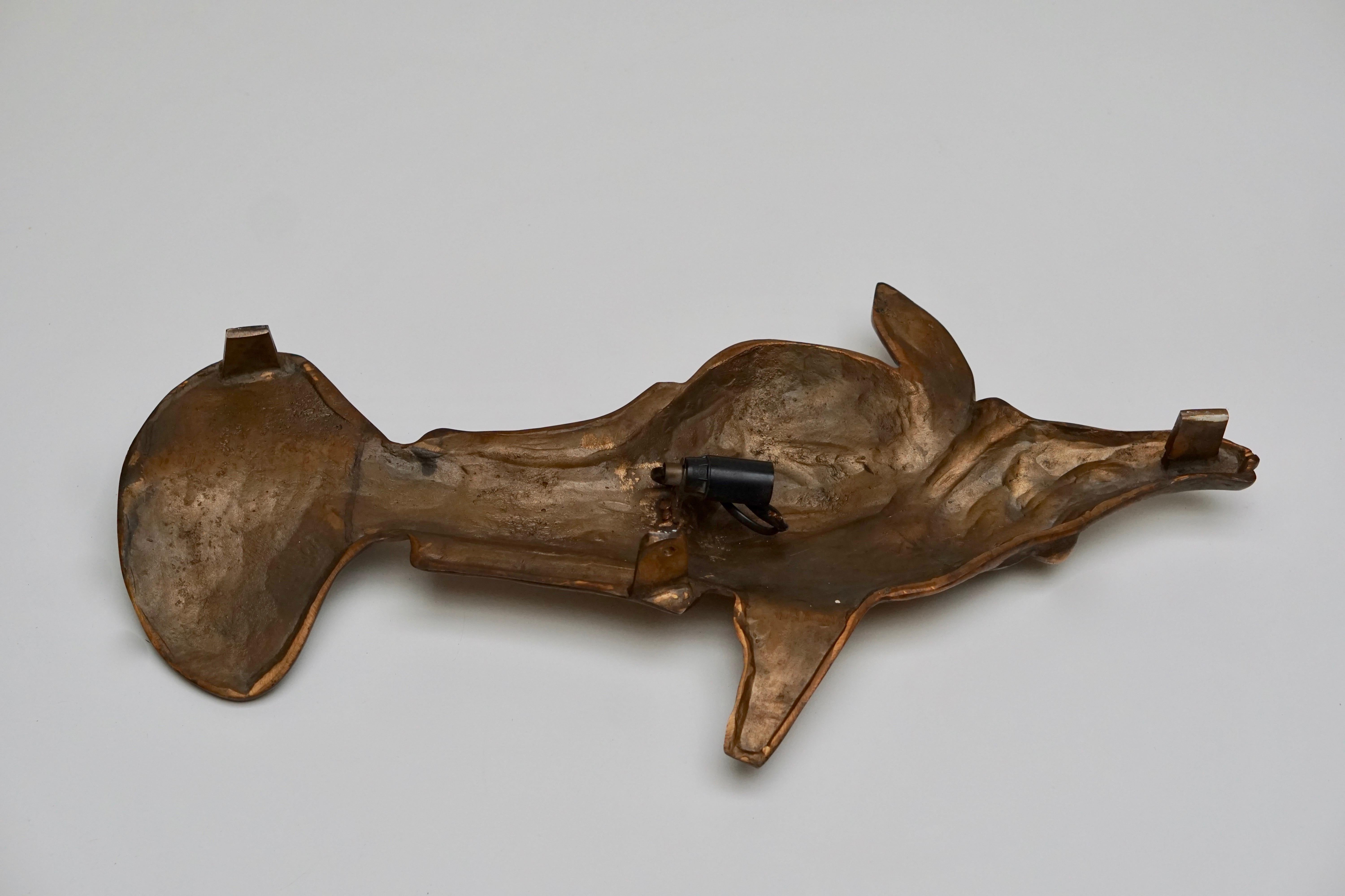 Mid-Century Modern Bronze Wall Sconce Sculpture in the Shape of a Fish For Sale