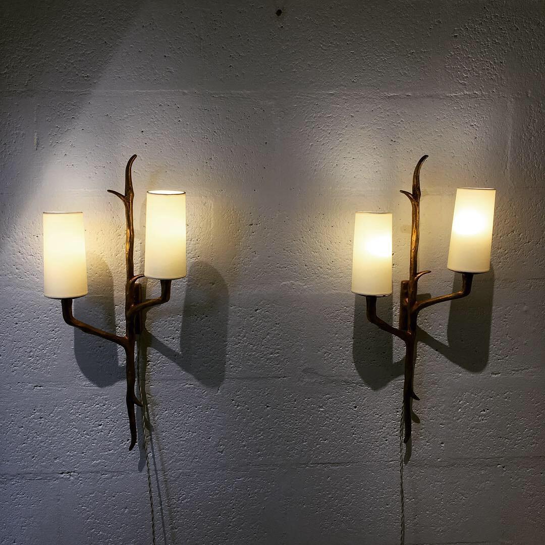 French Bronze Wall Sconces by Maison Arlus, 1950s For Sale