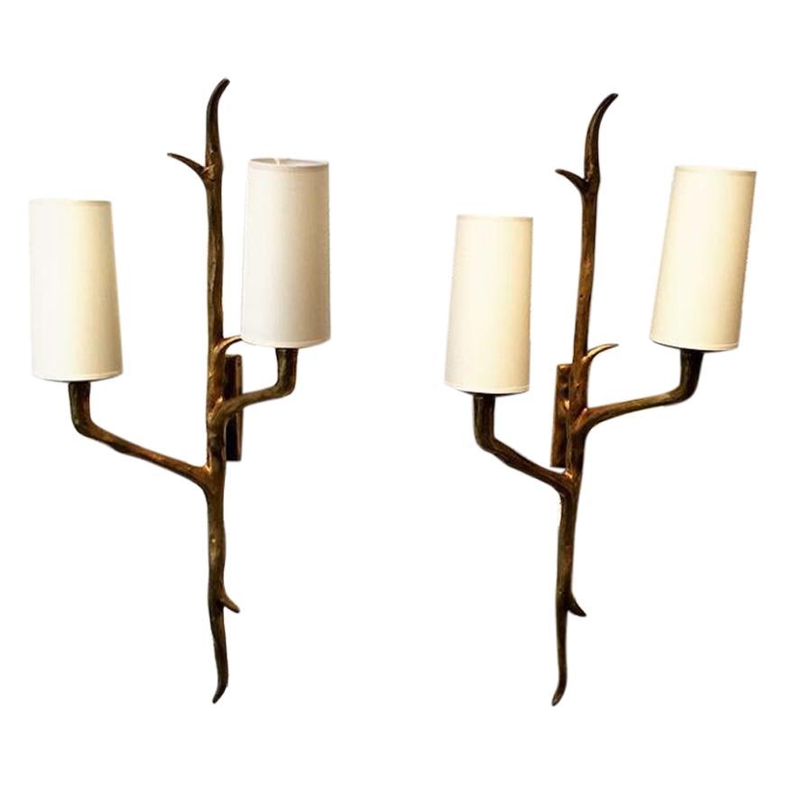 Bronze Wall Sconces by Maison Arlus, 1950s For Sale