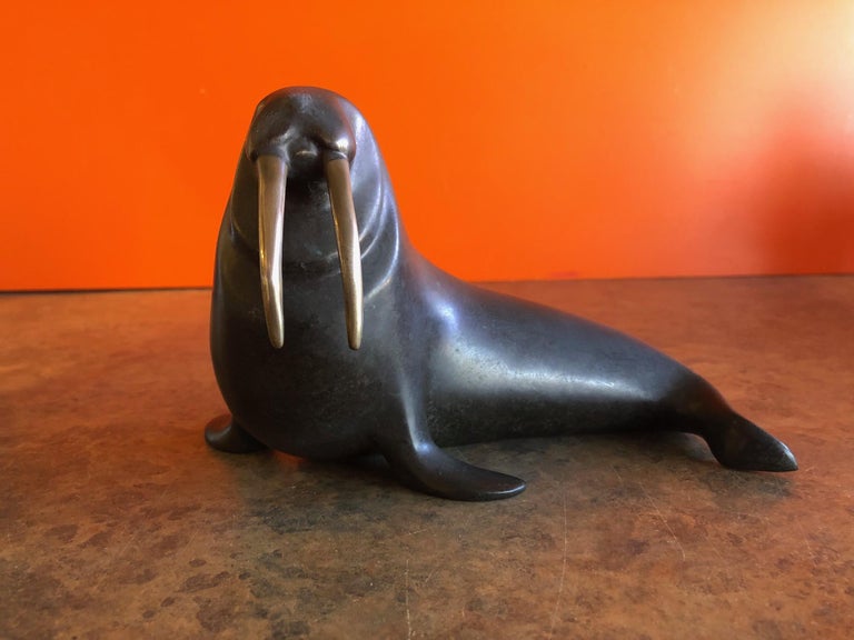 Mid-Century Modern Bronze Walrus Sculpture by Loet Vanderveen For Sale