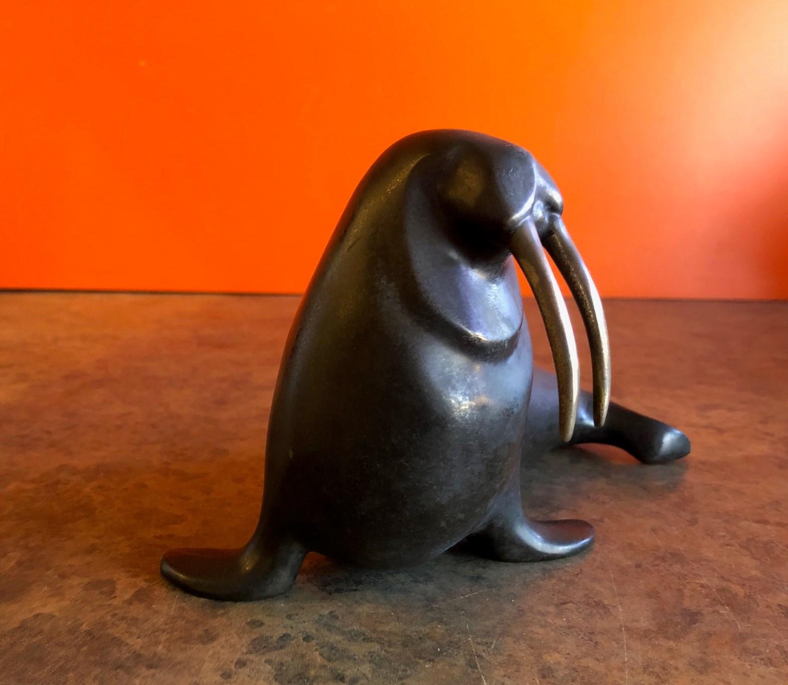 Mid-Century Modern Bronze Walrus Sculpture by Loet Vanderveen