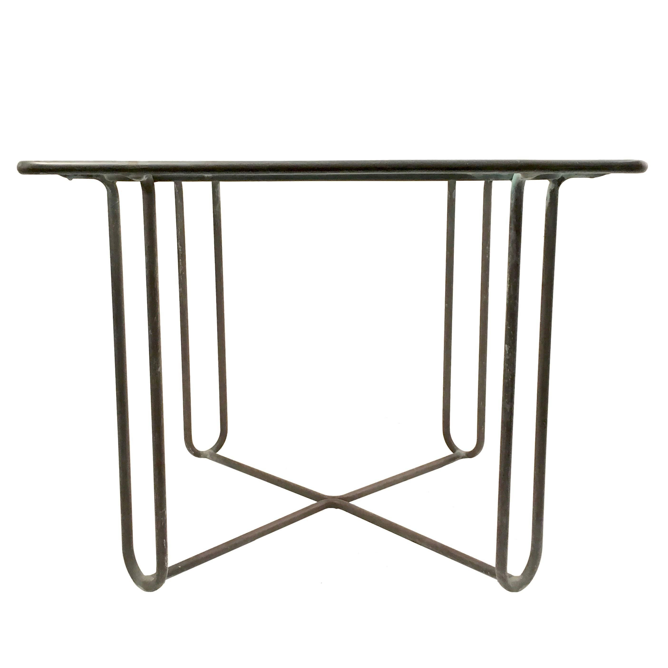 Bronze Walter Lamb Dining Table with Original Glass Top For Sale