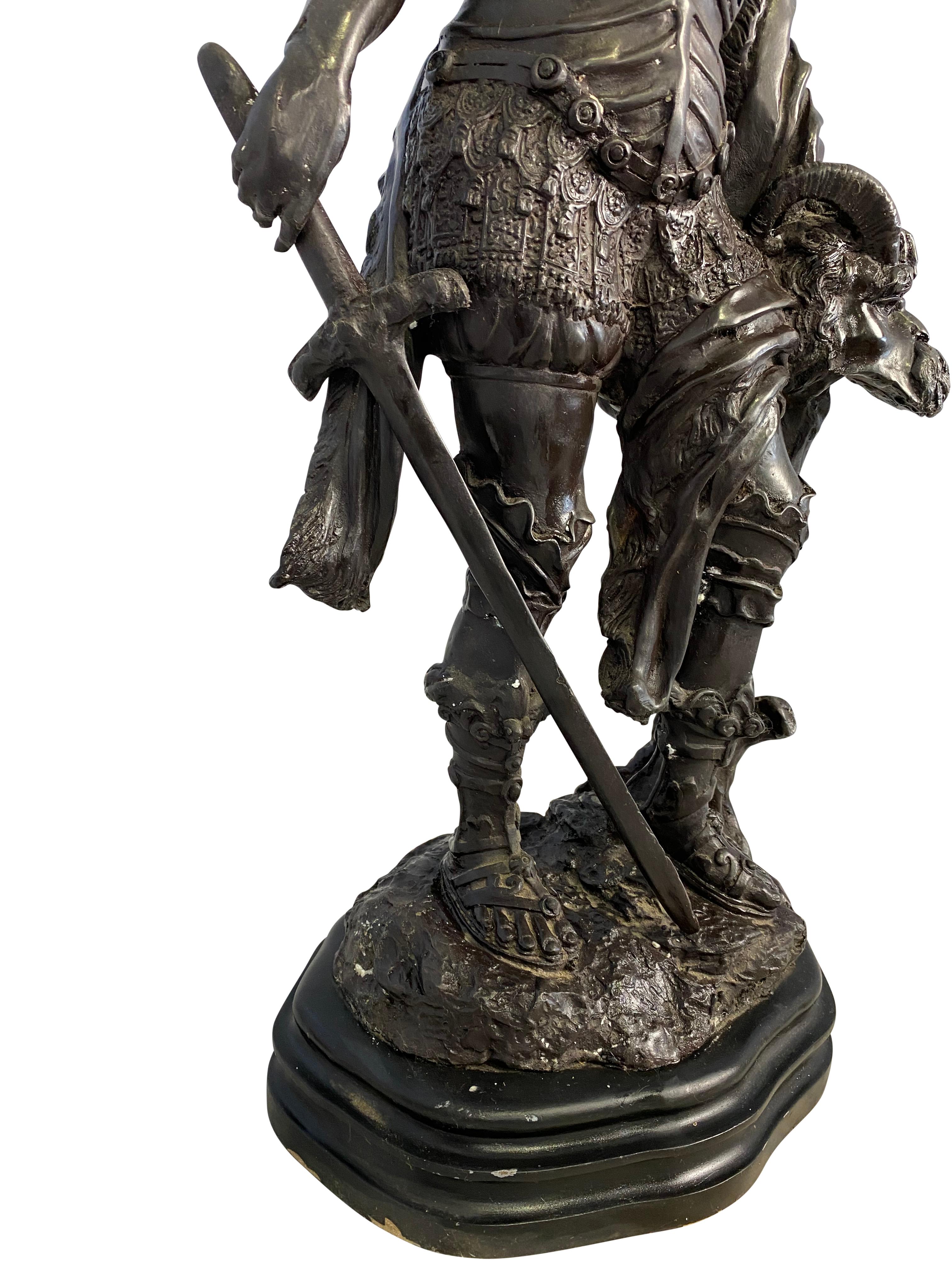 Bronze Warrior Holding Demi-Human Beast Head, 20th Century For Sale 3