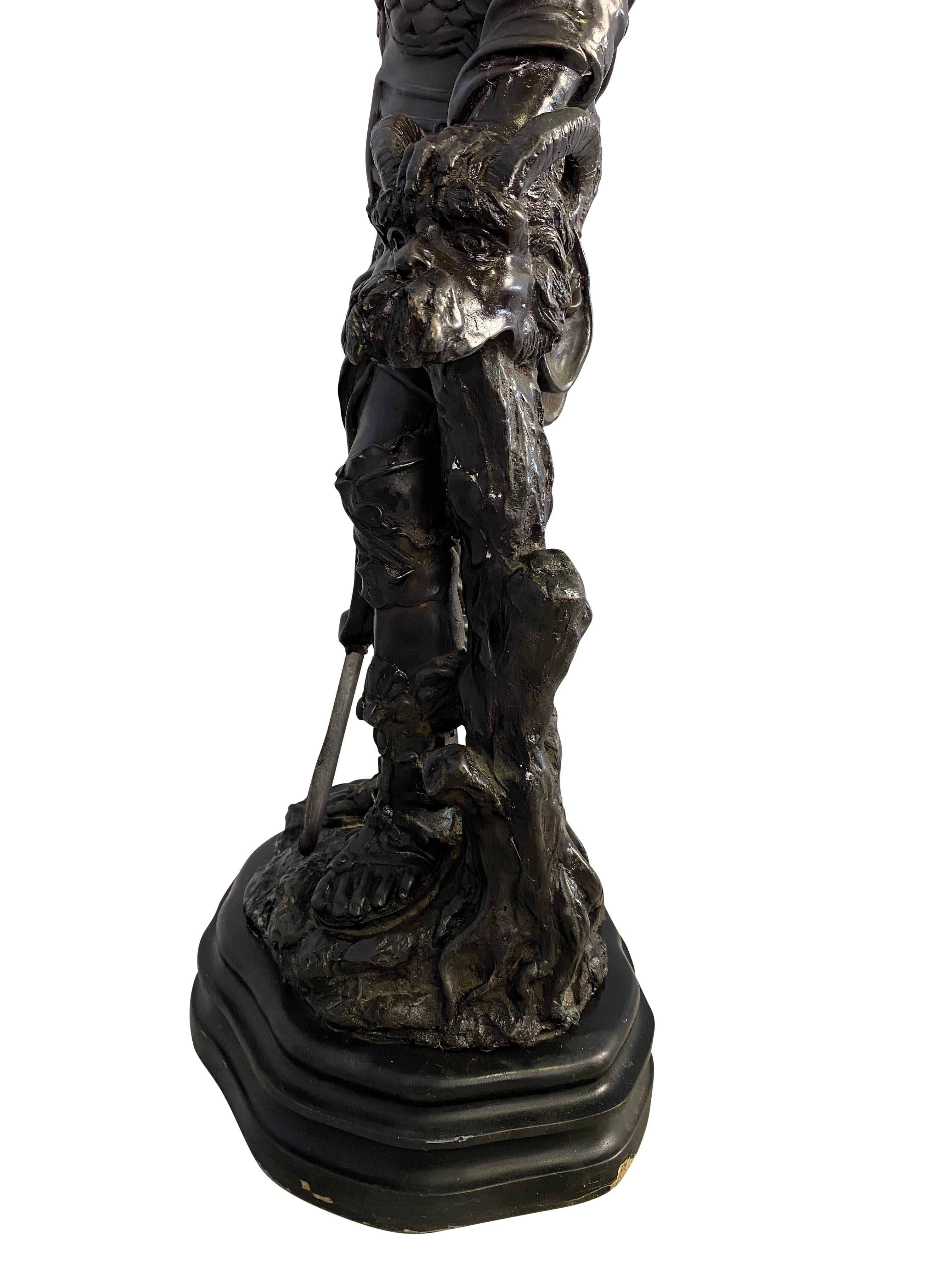 Bronze Warrior Holding Demi-Human Beast Head, 20th Century For Sale 7