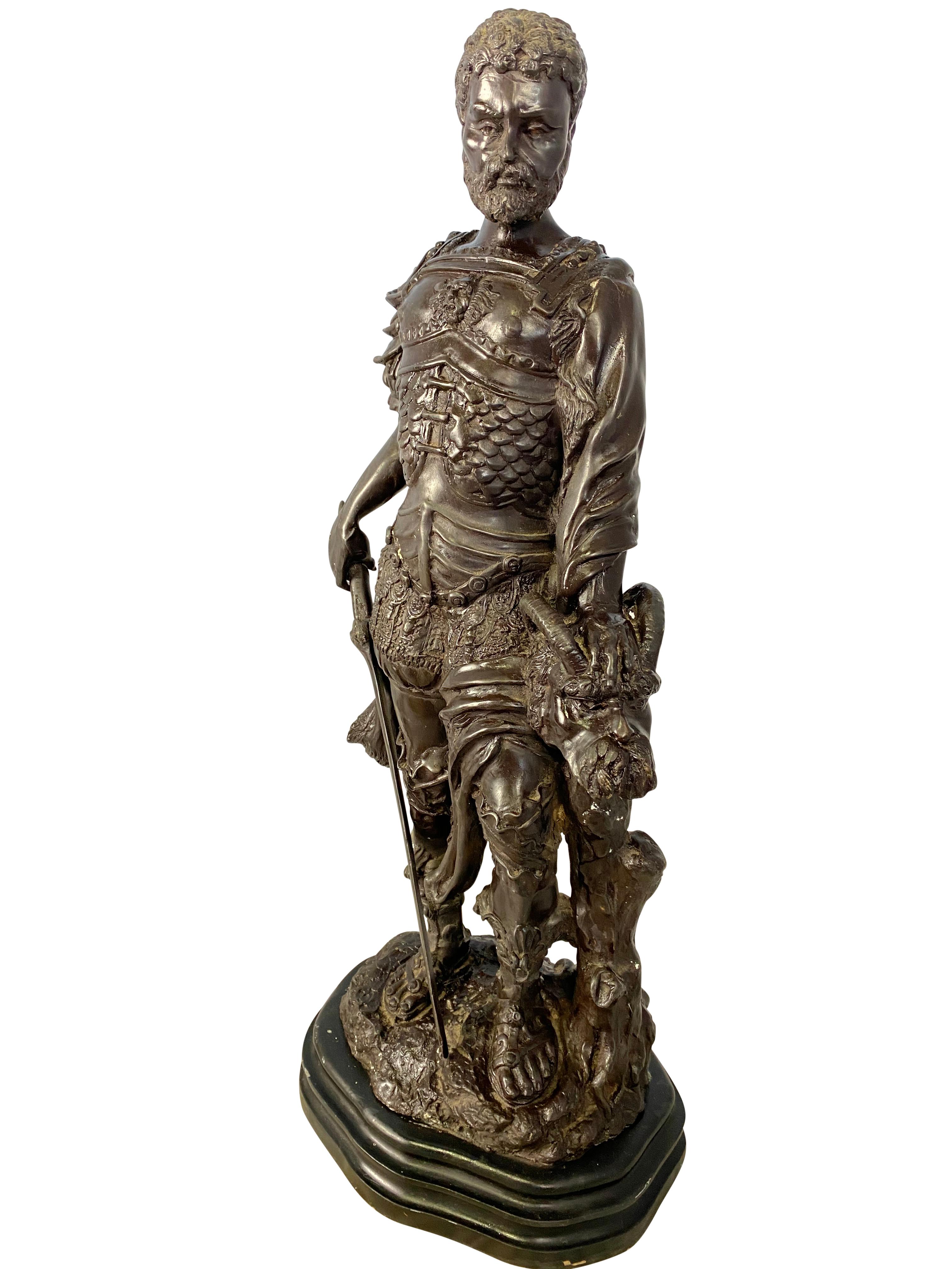 Classical Roman Bronze Warrior Holding Demi-Human Beast Head, 20th Century For Sale
