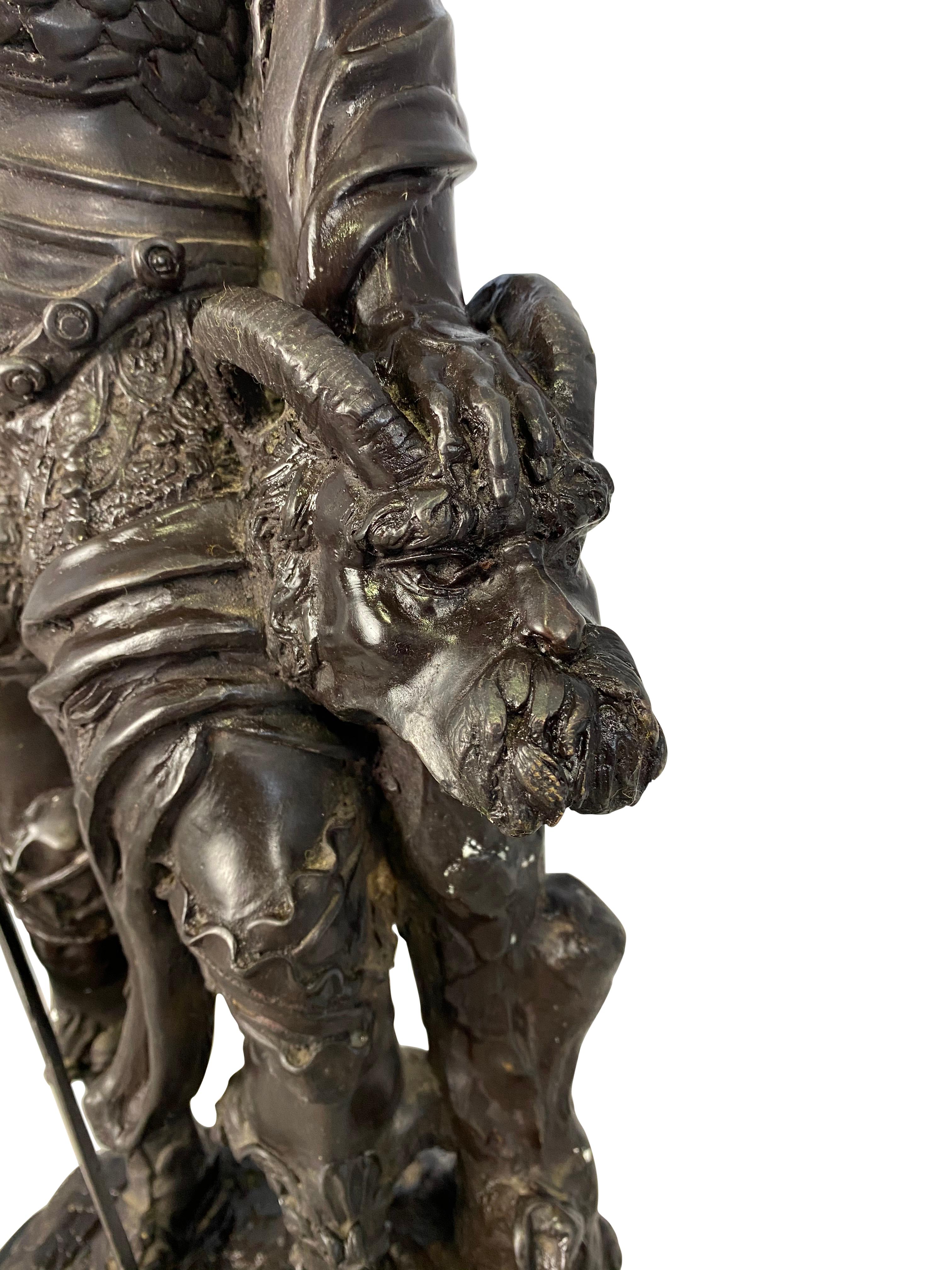 Bronze Warrior Holding Demi-Human Beast Head, 20th Century For Sale 1