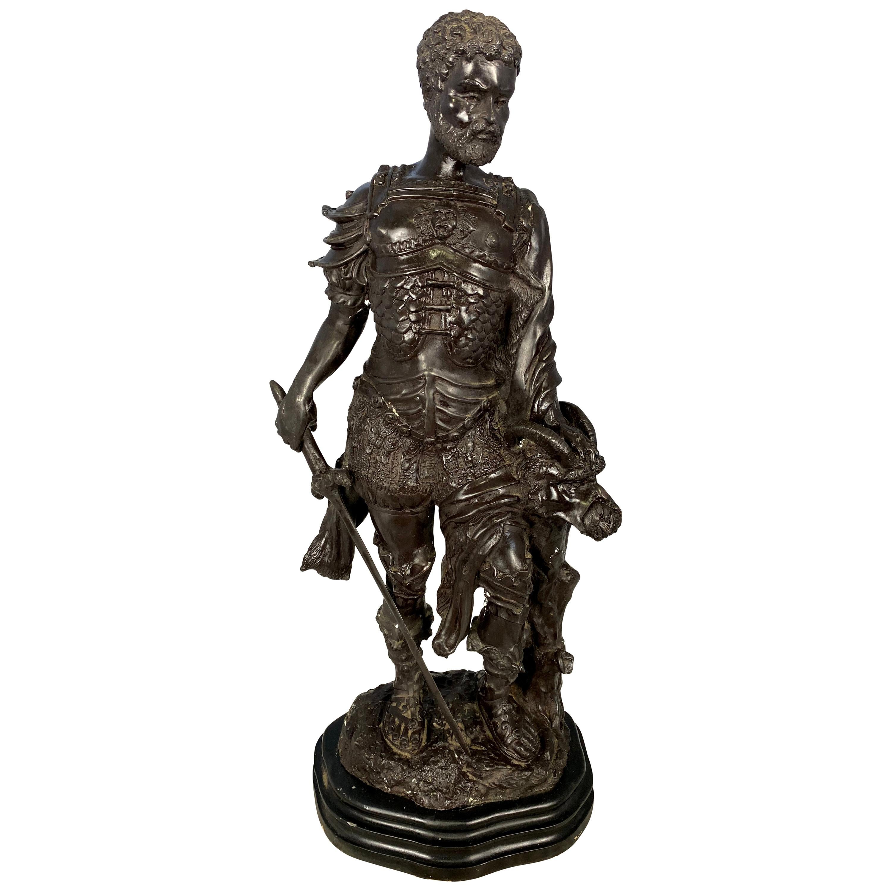 Bronze Warrior Holding Demi-Human Beast Head, 20th Century For Sale