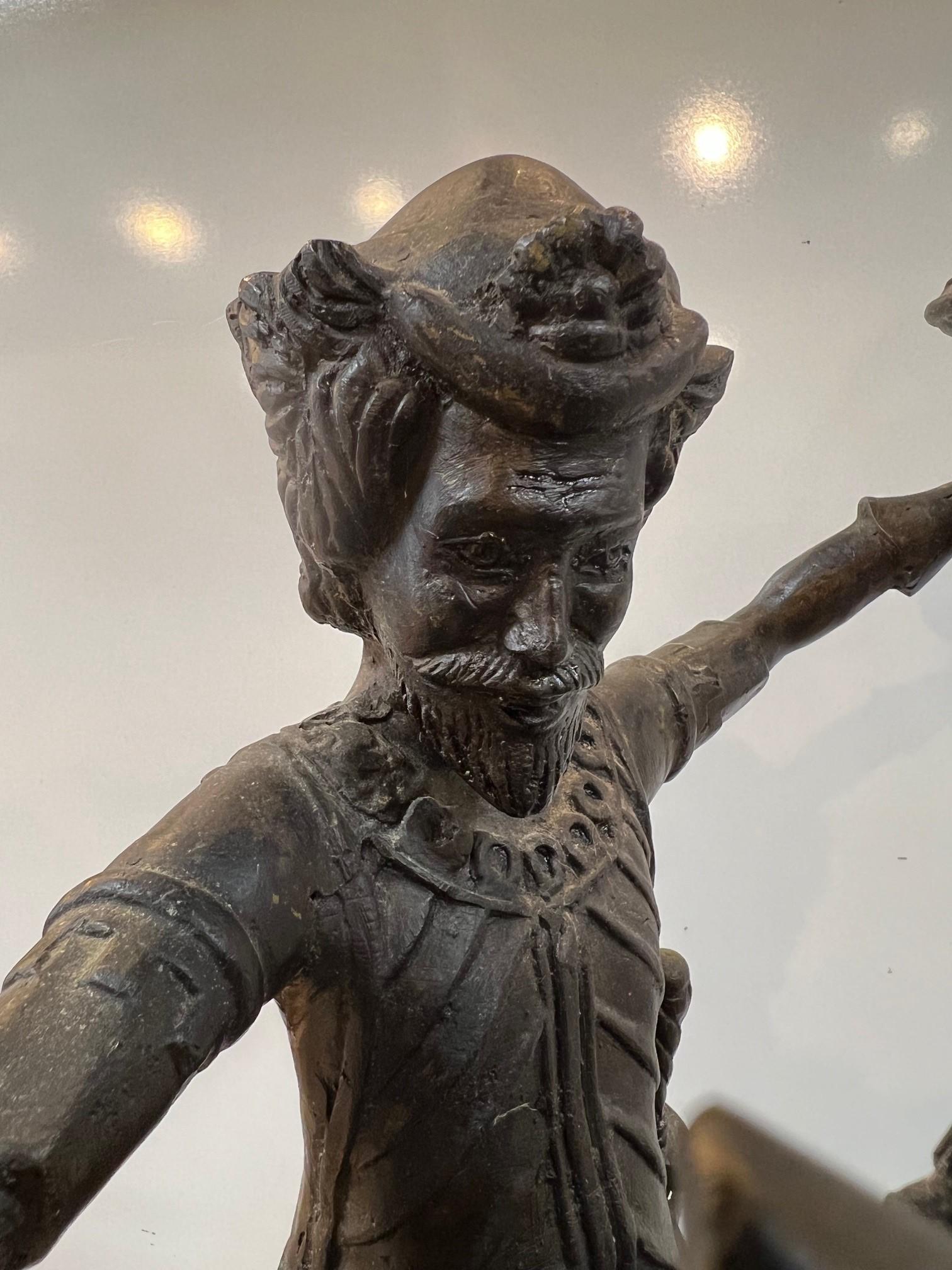 Bronze Warrior or Rider Mounted on a Rearing Horse Holding a Torch Statue For Sale 7