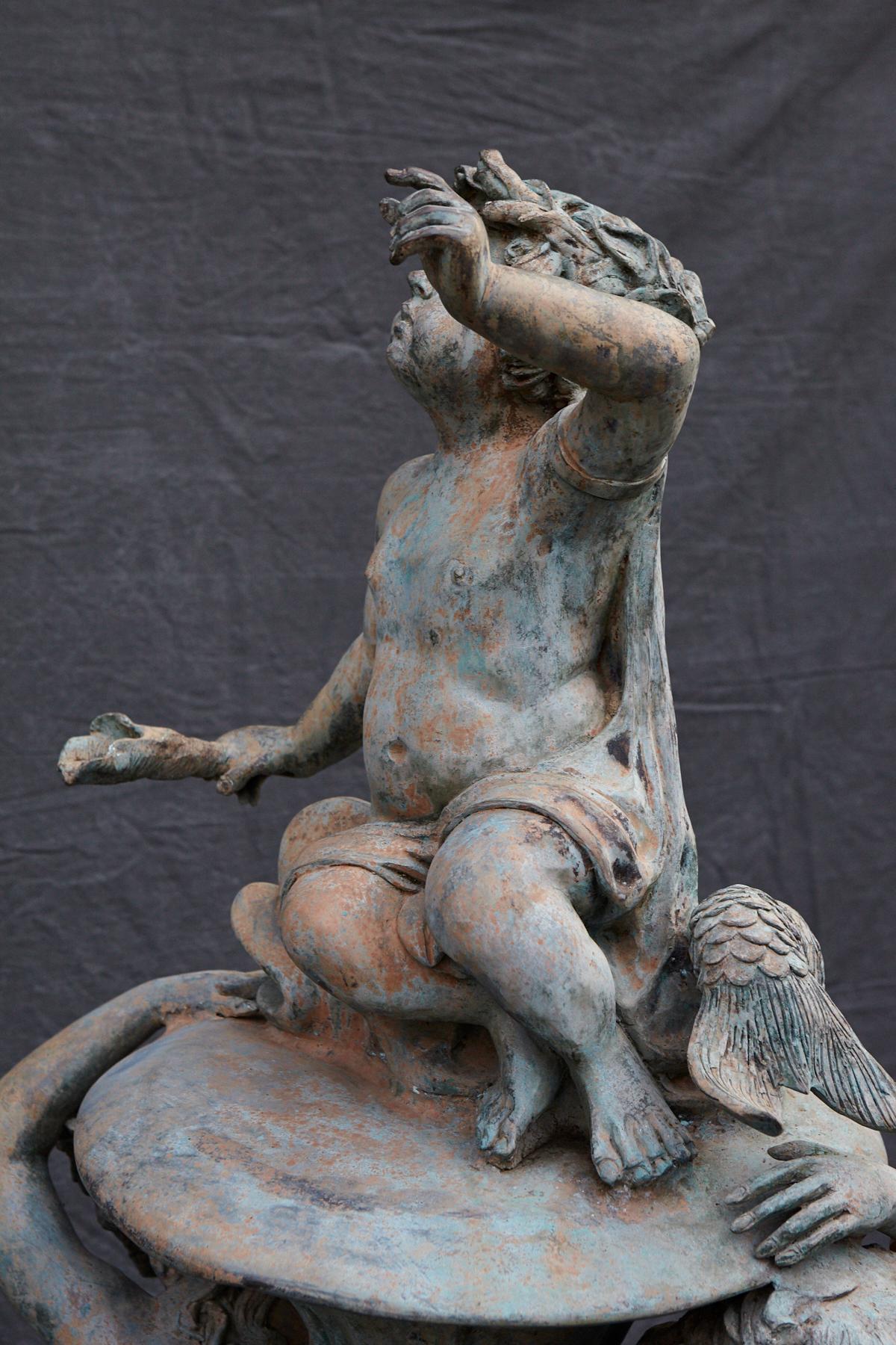 Bronze Water Garden Statue of Merman and Mermaid Carrying a Merboy 8