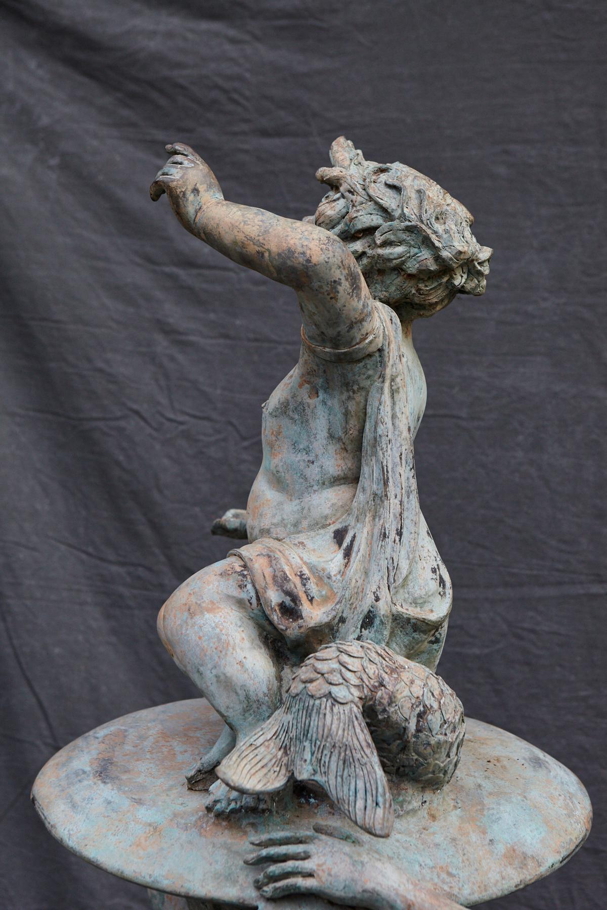Bronze Water Garden Statue of Merman and Mermaid Carrying a Merboy 9