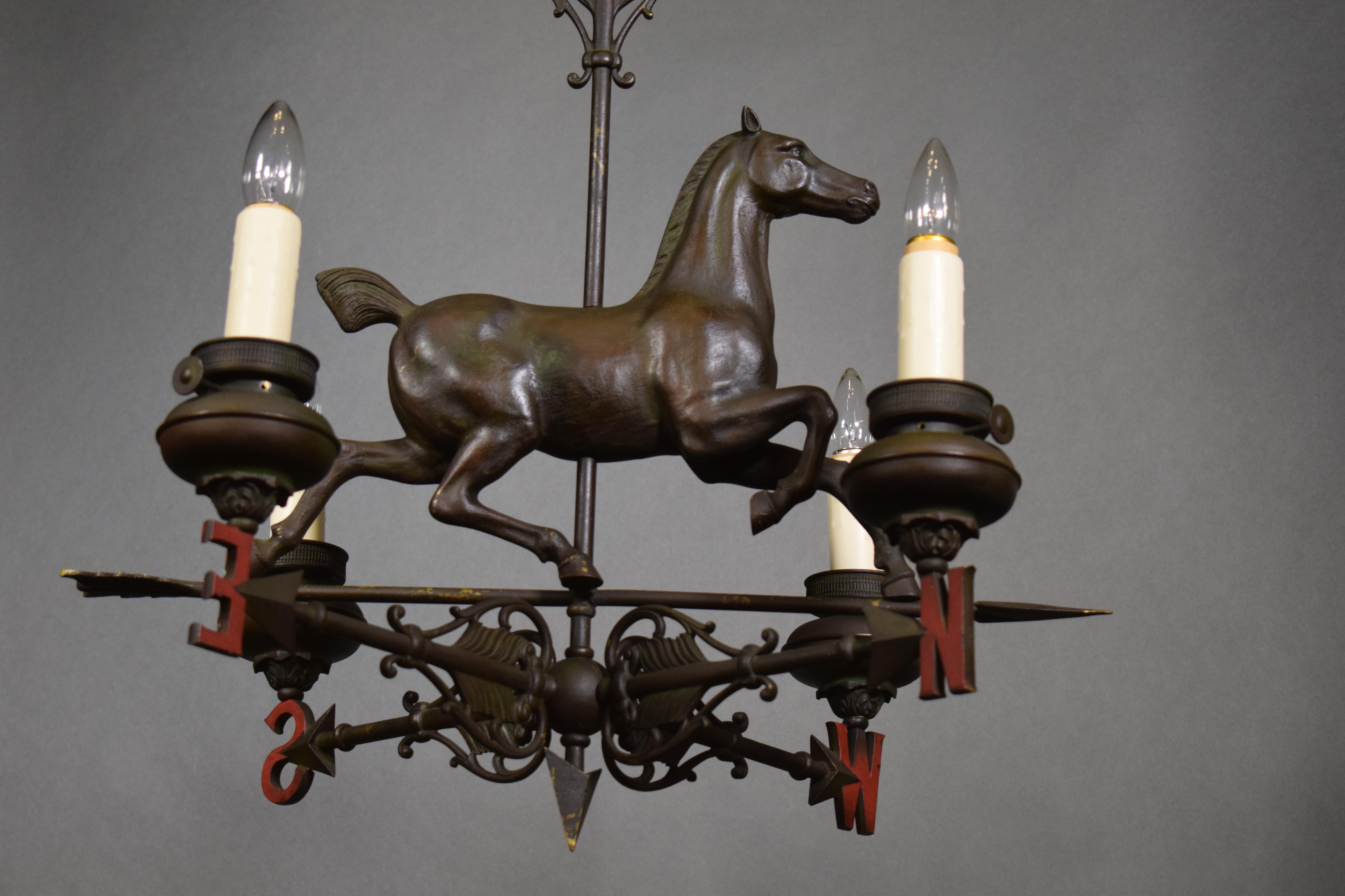 Bronze Weathervane Chandelier with Horse 5