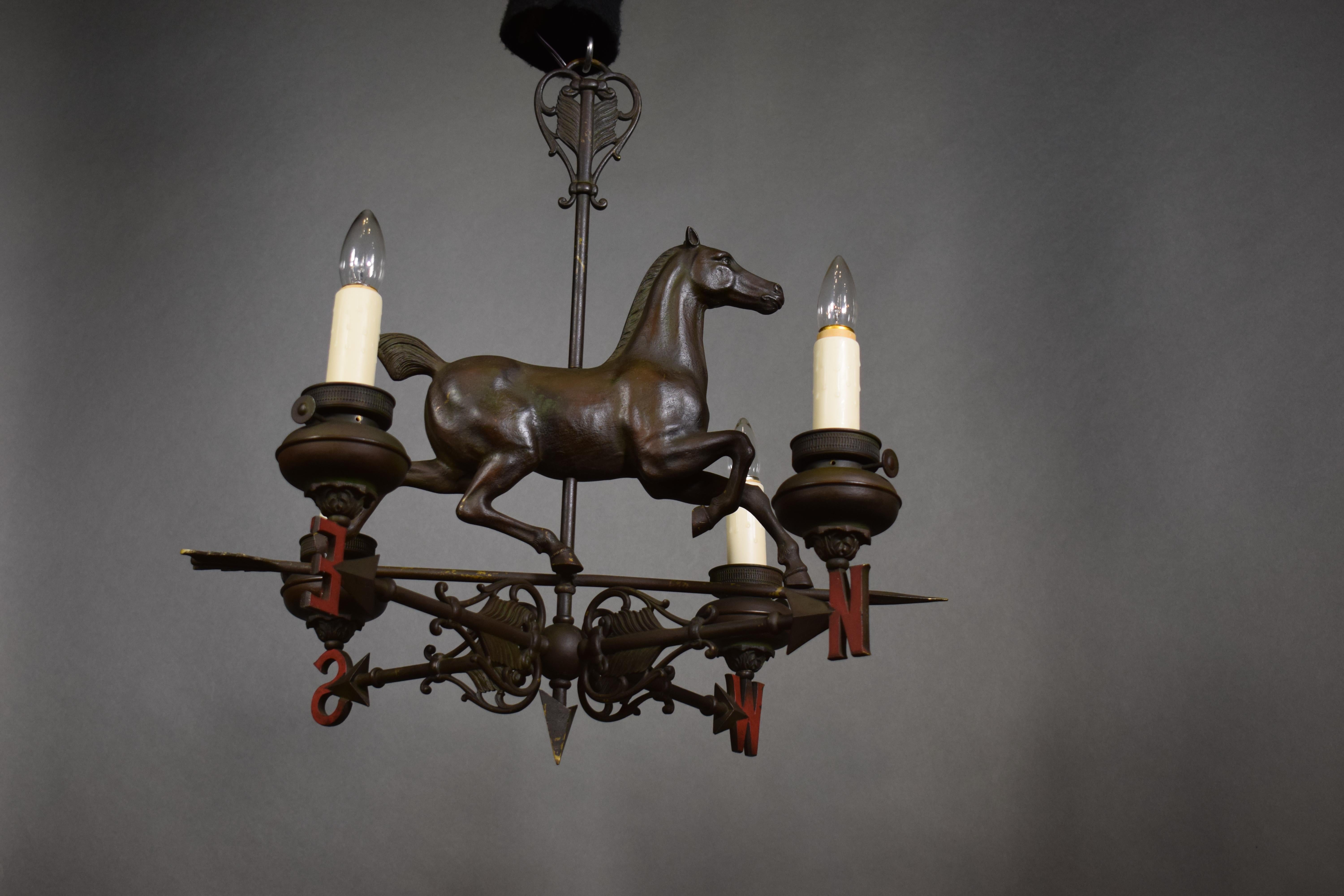 Bronze Weathervane Chandelier with Horse 6