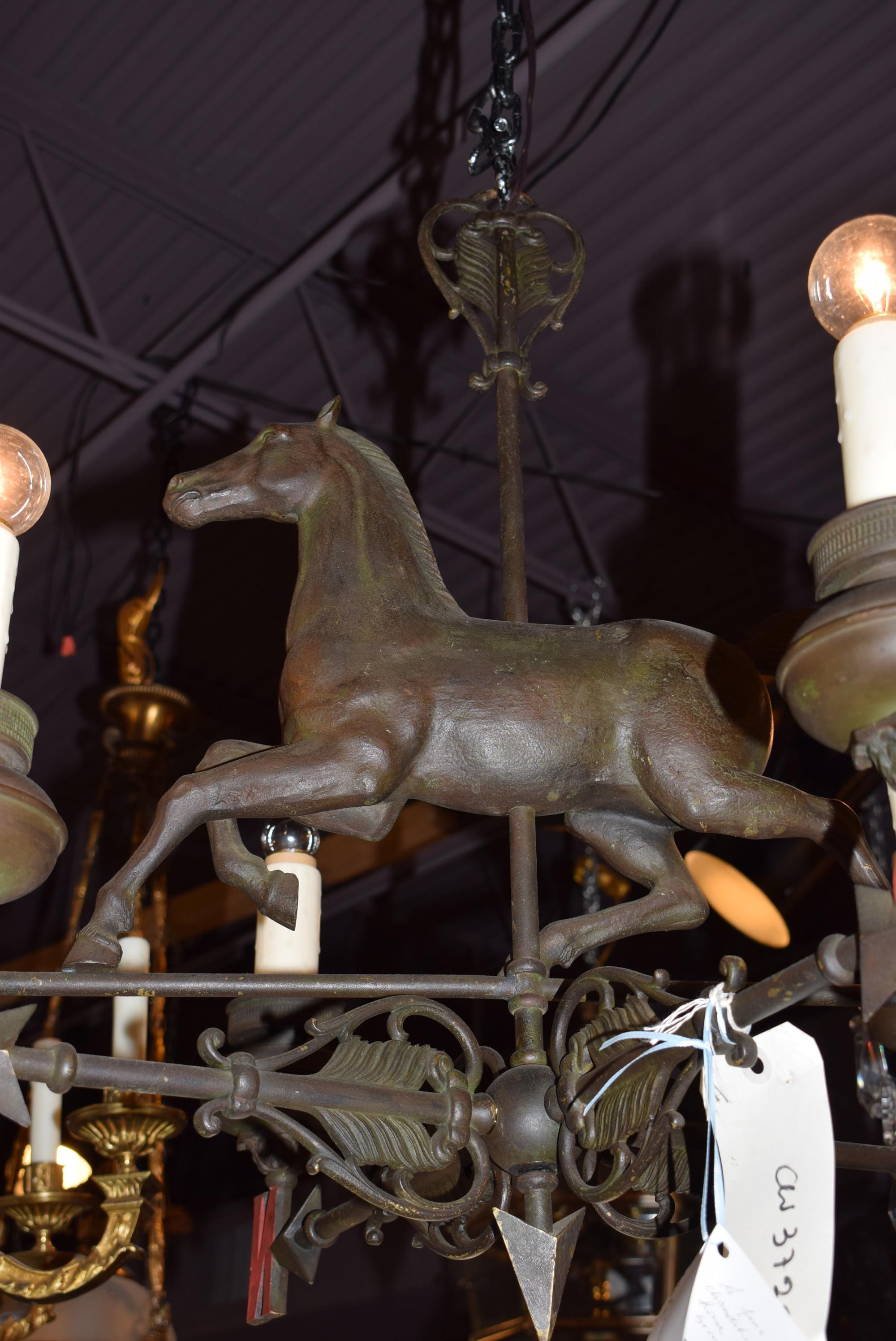 Early 20th Century Bronze Weathervane Chandelier with Horse