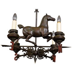Used Bronze Weathervane Chandelier with Horse