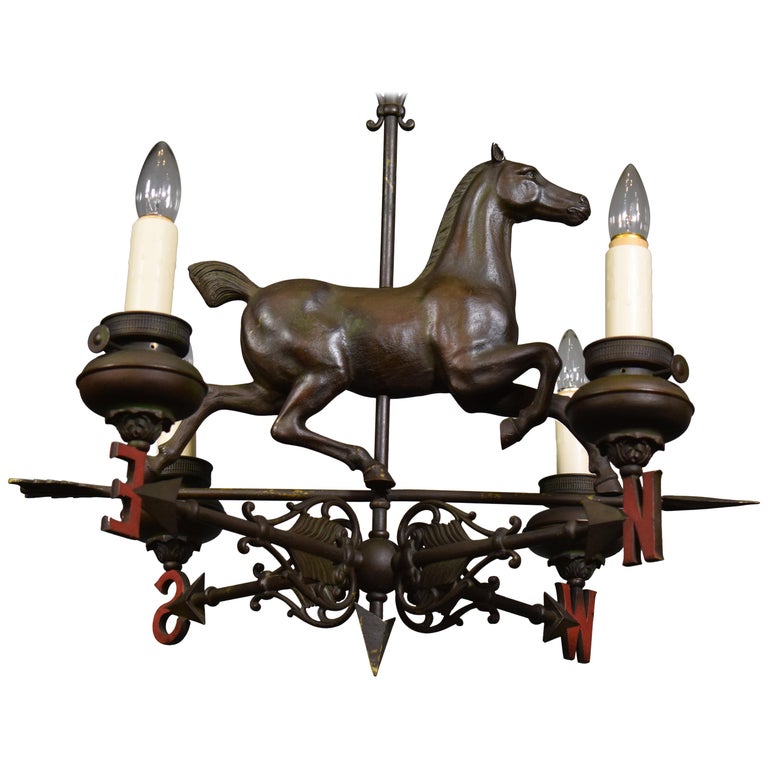 Bronze Weathervane Chandelier with Horse at 1stDibs