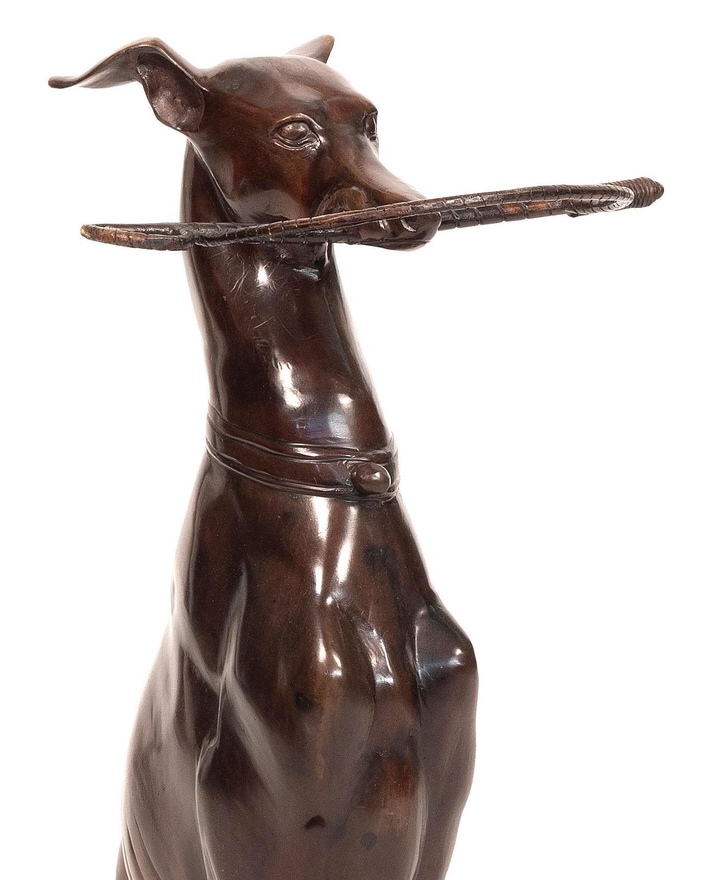 Bronze Whippet dog umbrella stand.