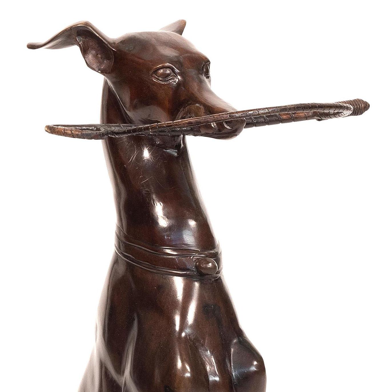 Patinated Bronze Whippet Dog Umbrella Stand