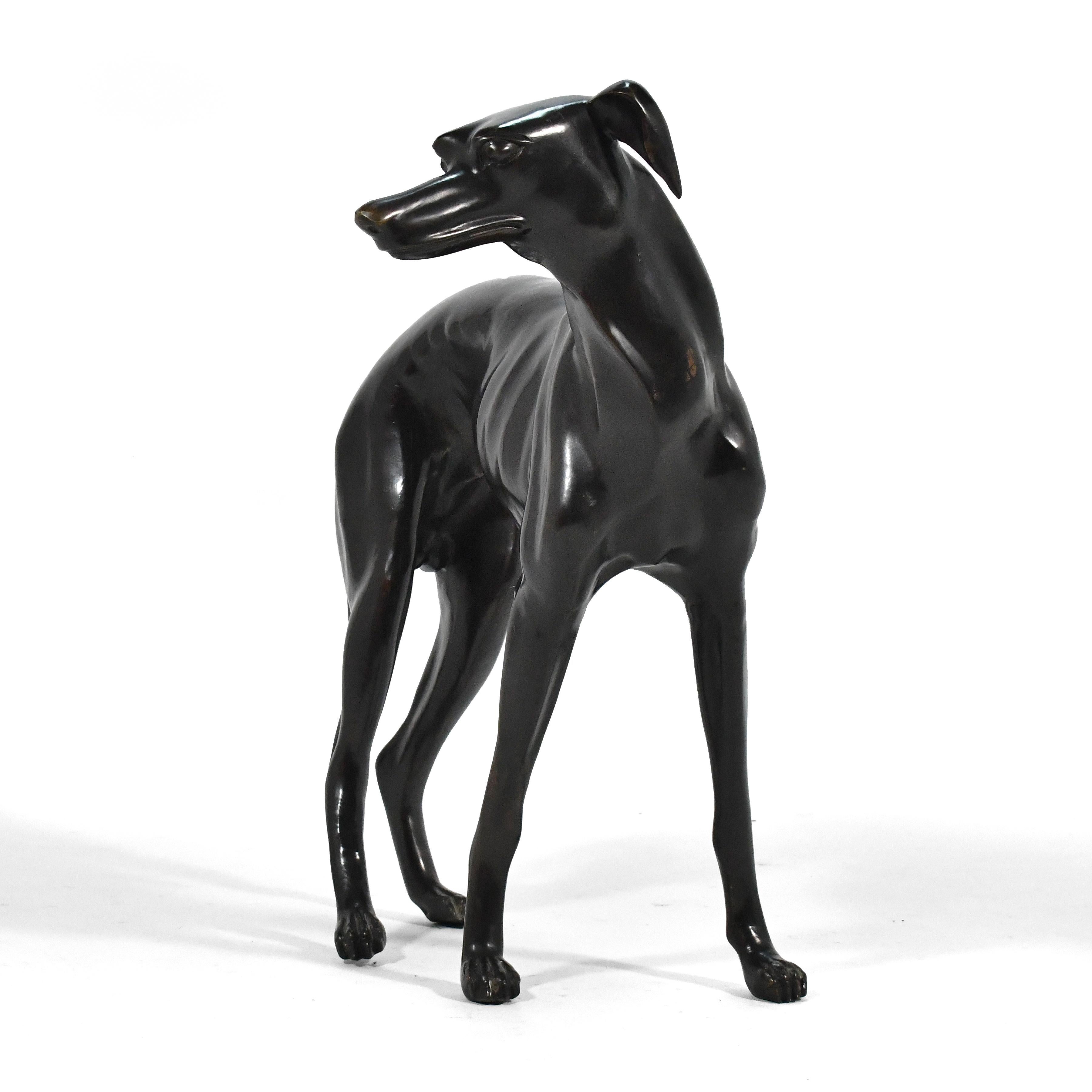 Bronze Whippet or Greyhound Dog Sculpture In Good Condition For Sale In Highland, IN