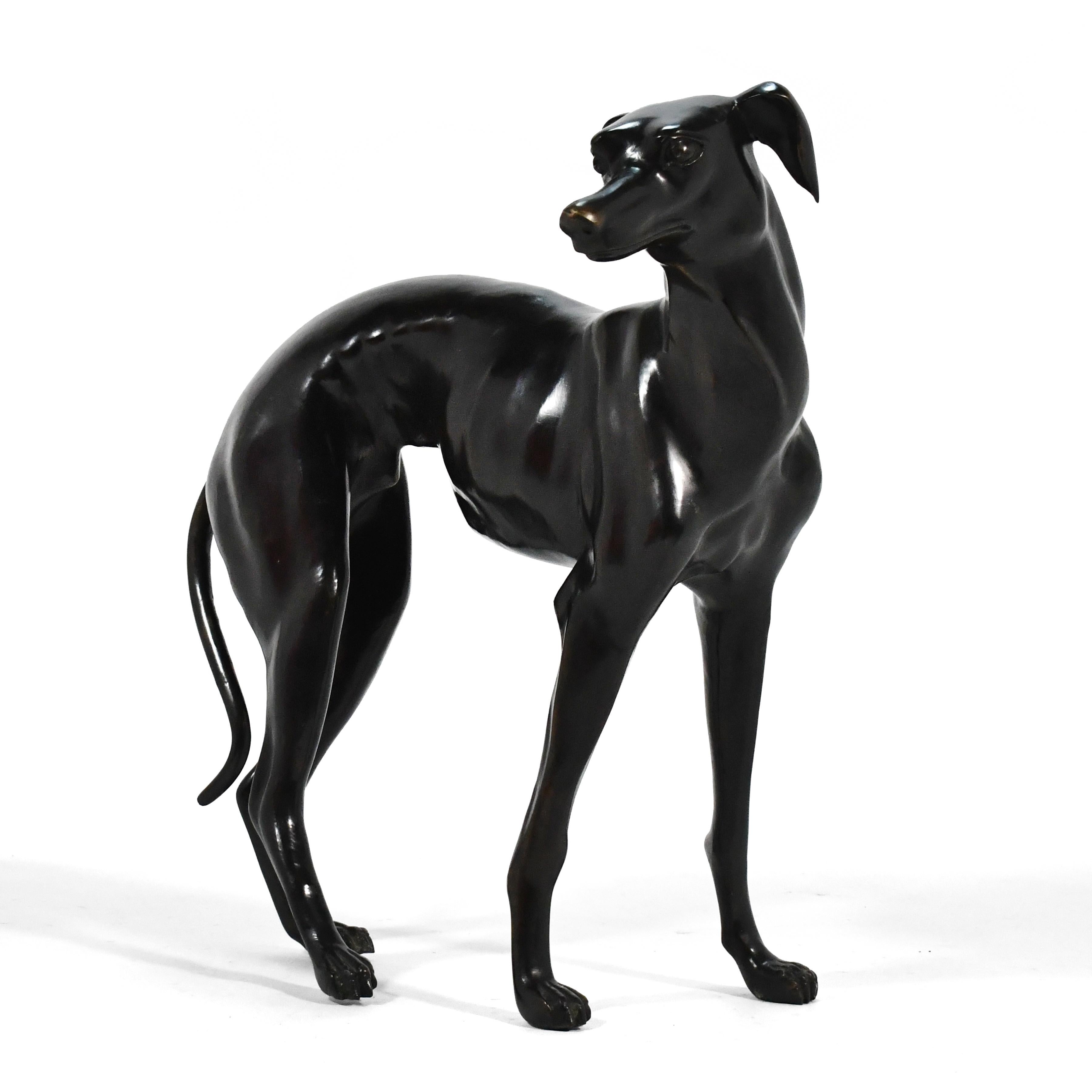 Late 20th Century Bronze Whippet or Greyhound Dog Sculpture For Sale