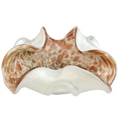 Bronze, White and Gold Dust Ruffled Murano Glass Bowl