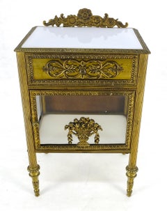 Bronze & White Milk Glass Top 12x16" Antique French Night Stand End Table MINT!