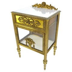 Bronze & White Milk Glass Top 12x16" Antique French Night Stand End Table MINT!