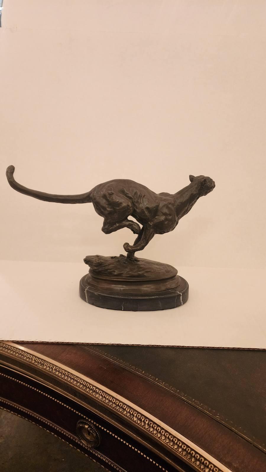 20th Century Bronze Wild Panther Sculpture
