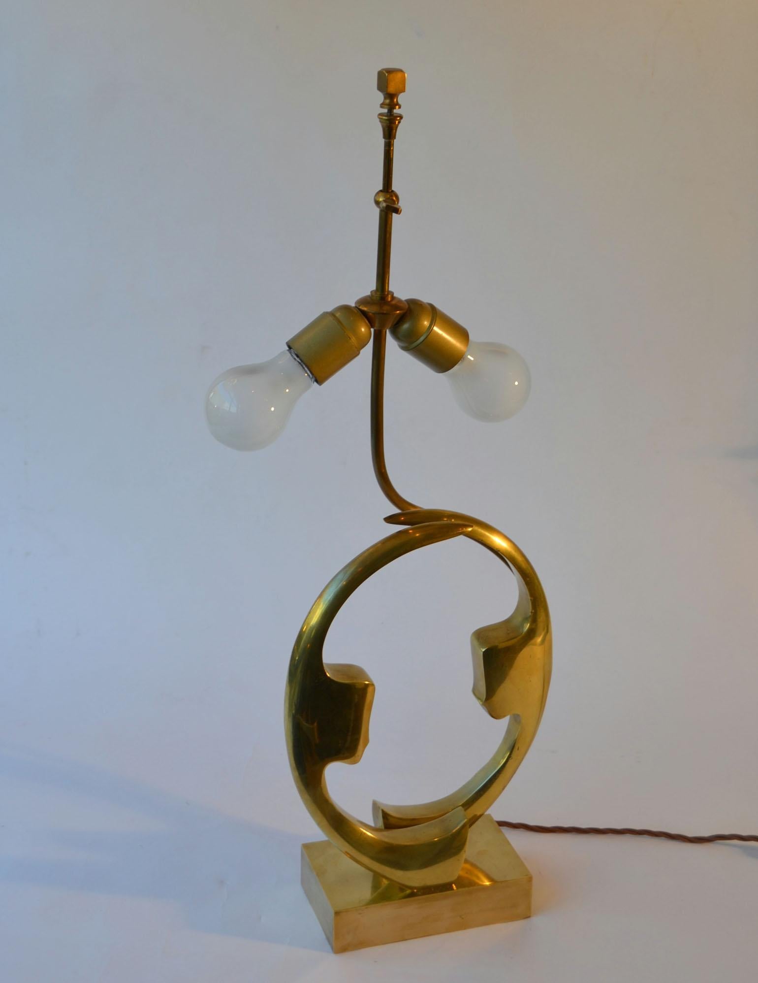 Bronze Willy Daro Table Lamp with Silhouette Faces 1970s Belgium 4