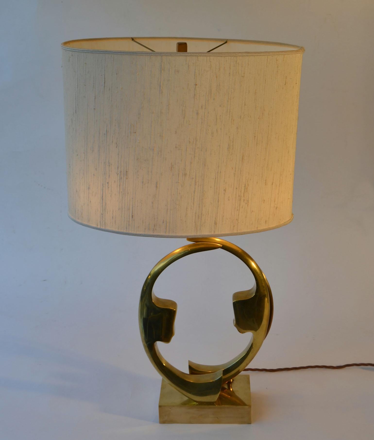 Mid-Century Modern Bronze Willy Daro Table Lamp with Silhouette Faces 1970s Belgium