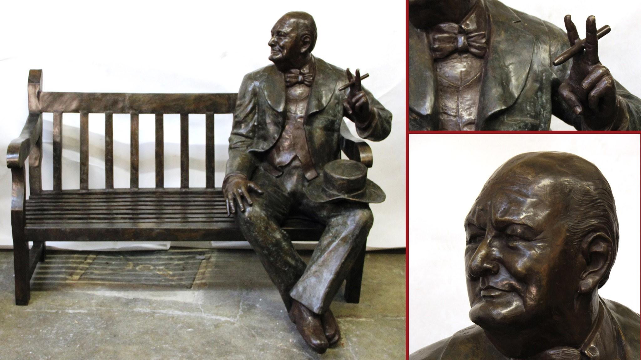 Bronze Winston Churchill Garden Bench, Lifesize Seat British Prime Minister 8