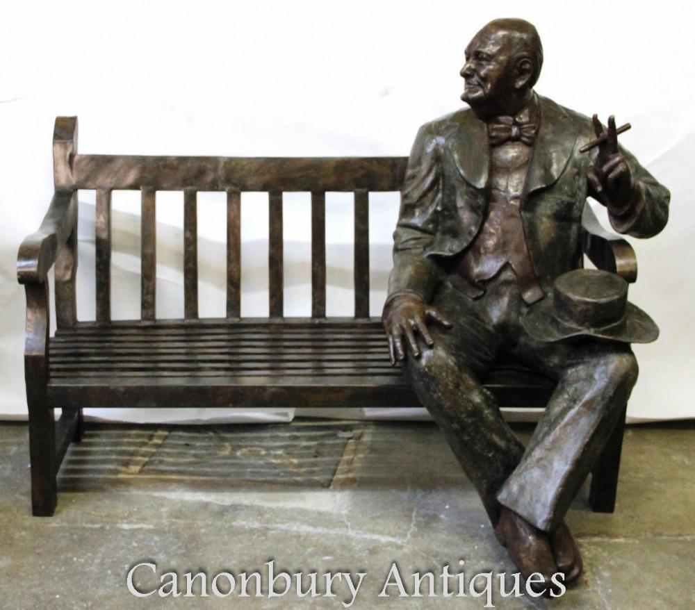 Contemporary Bronze Winston Churchill Garden Bench, Lifesize Seat British Prime Minister