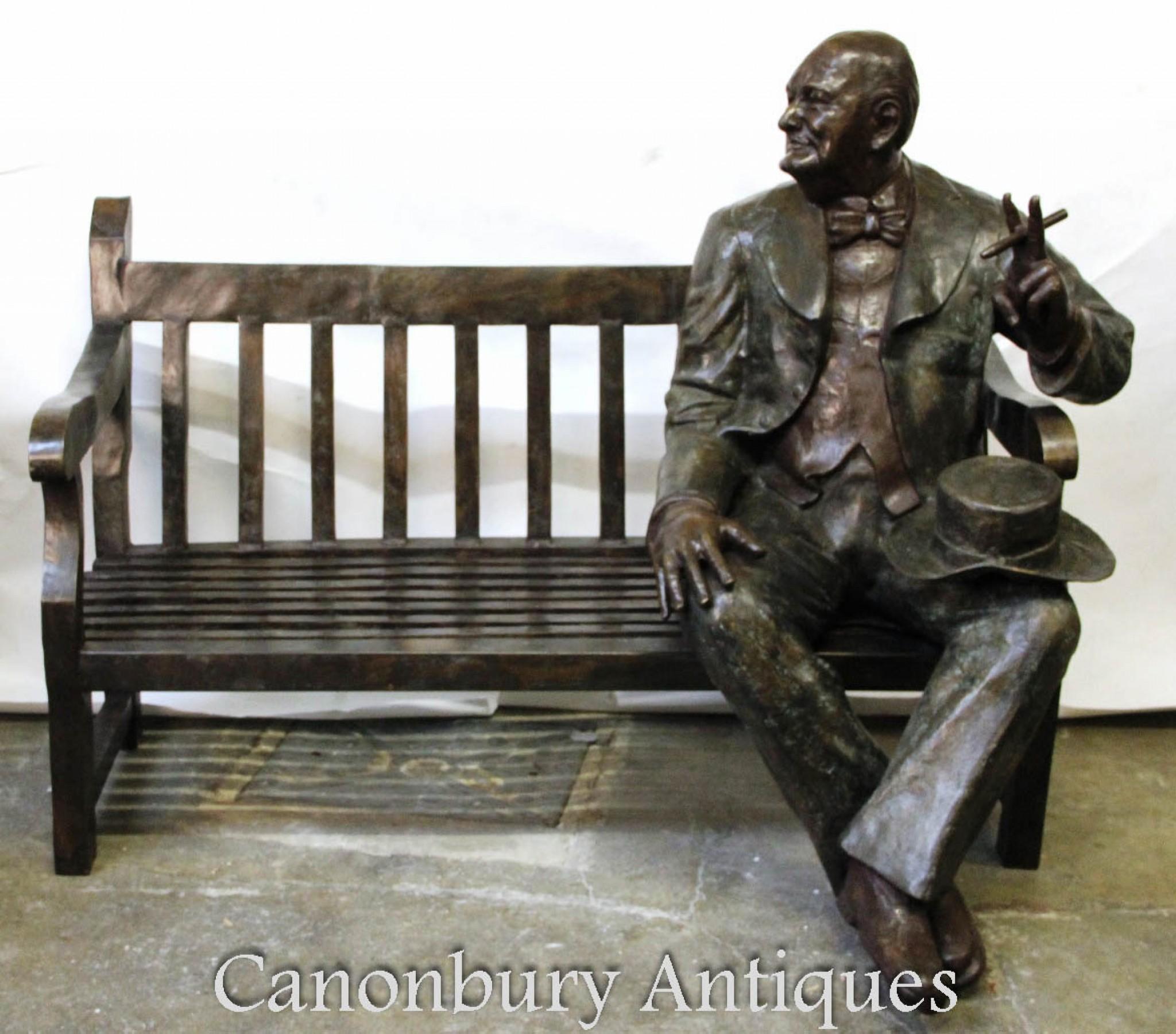 Bronze Winston Churchill Garden Bench, Lifesize Seat British Prime Minister 4