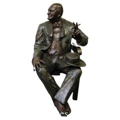 Bronze Winston Churchill Garden Bench, Lifesize Seat British Prime Minister