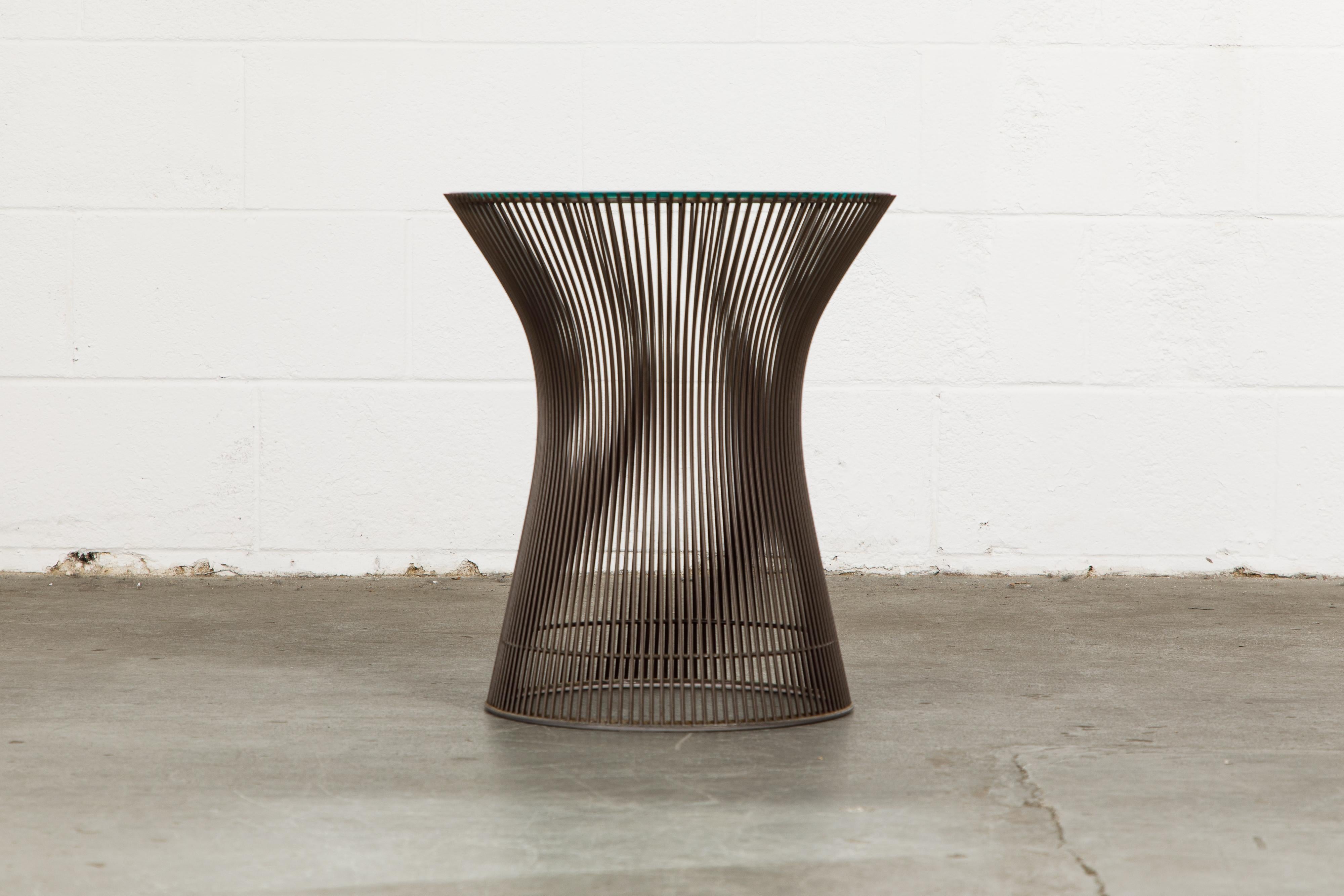 A beautiful original production bronze side table by Warren Platner for Knoll International, designed in 1966 and this example produced during the original production years of this design, circa 1968. This example is in excellent vintage condition